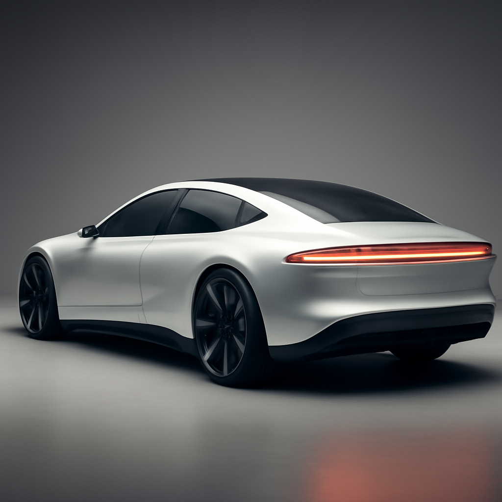 Rear three-quarter view of the fictional Vantiq Eluxe GT