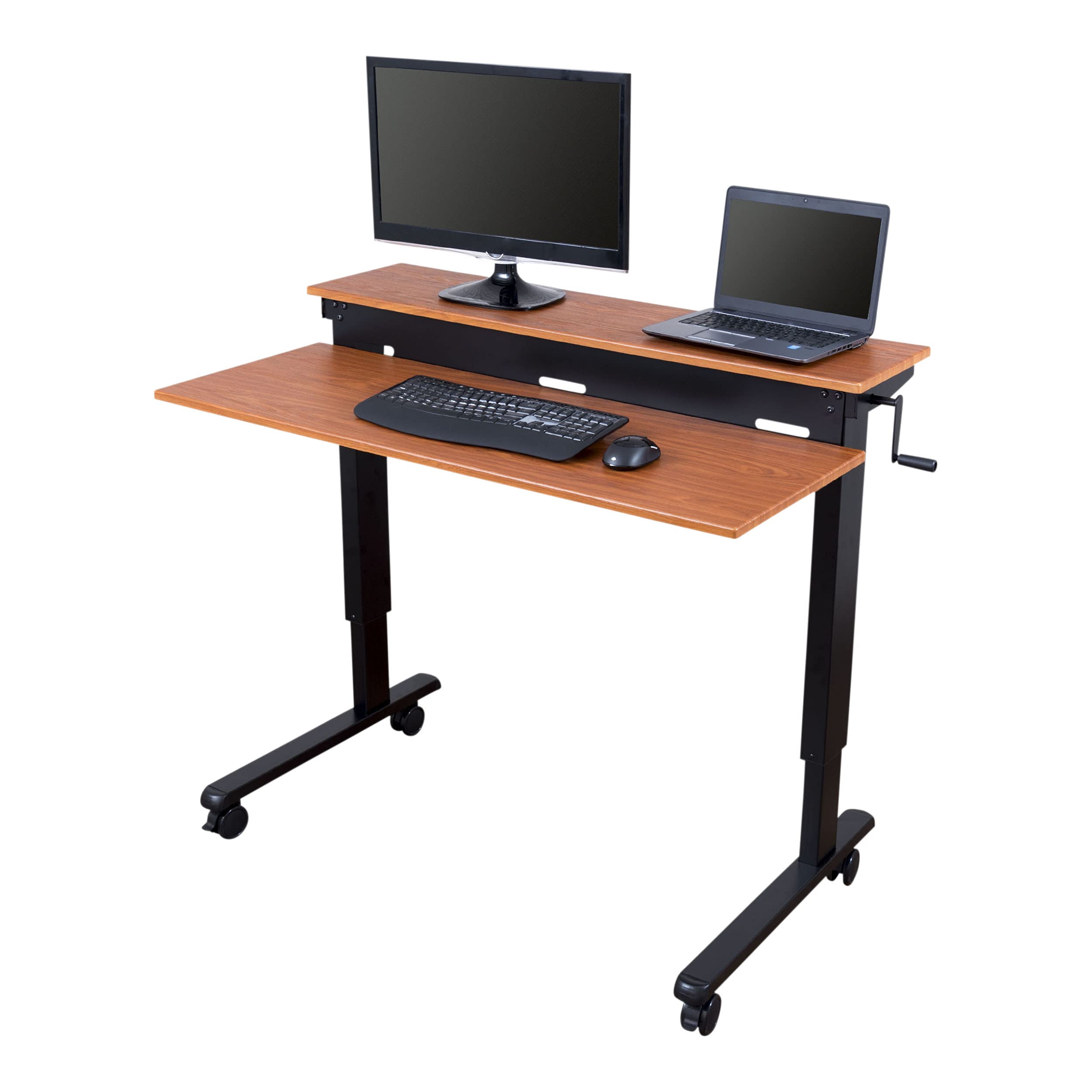 Stand Up Desk Store Crank Adjustable Two Tier Standing Desk with Heavy Duty Steel Frame (Black Frame