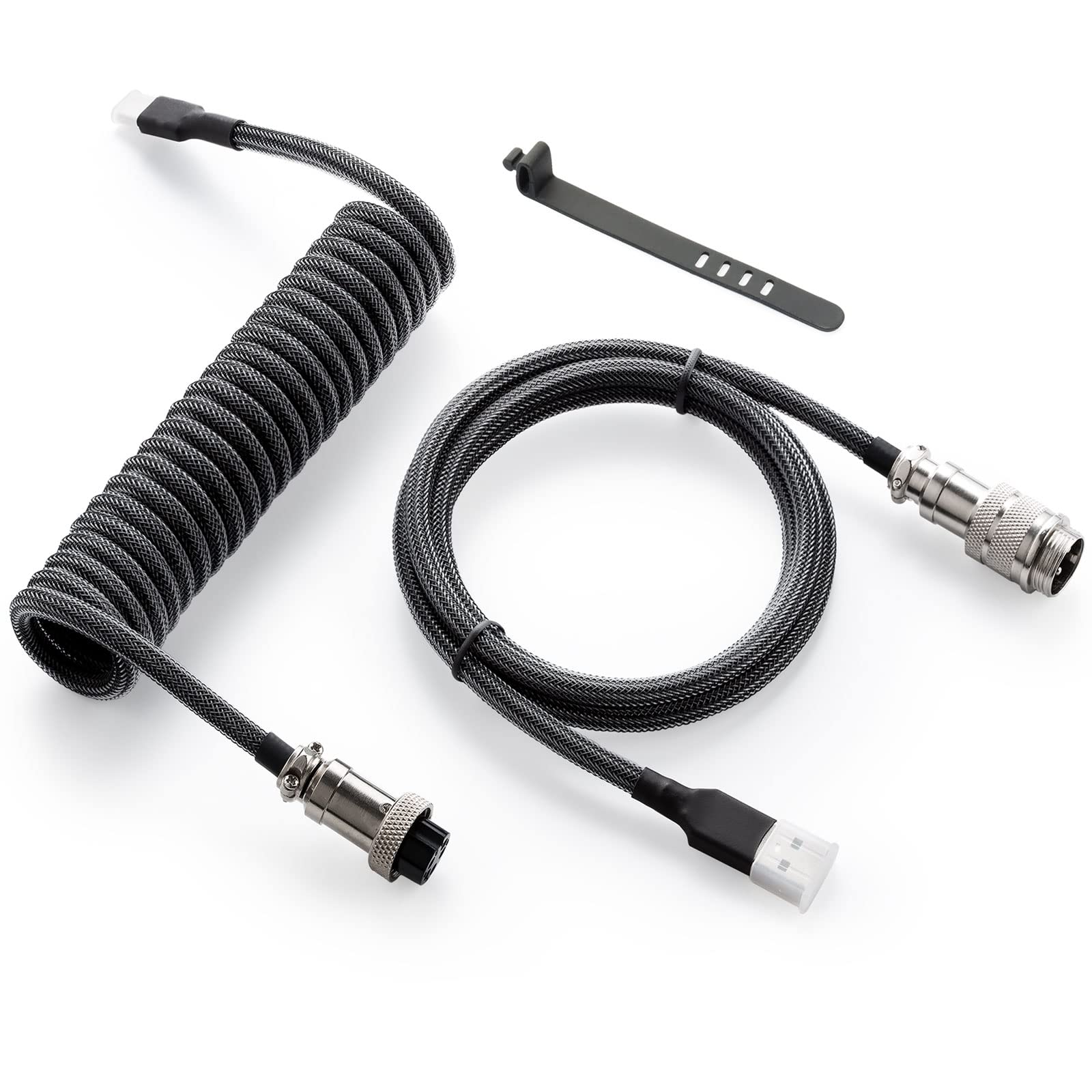 GUNMJO Pro Custom Coiled USB C Cable for Gaming Keyboard, Double-Sleeved Mechanical Keyboard Cable w