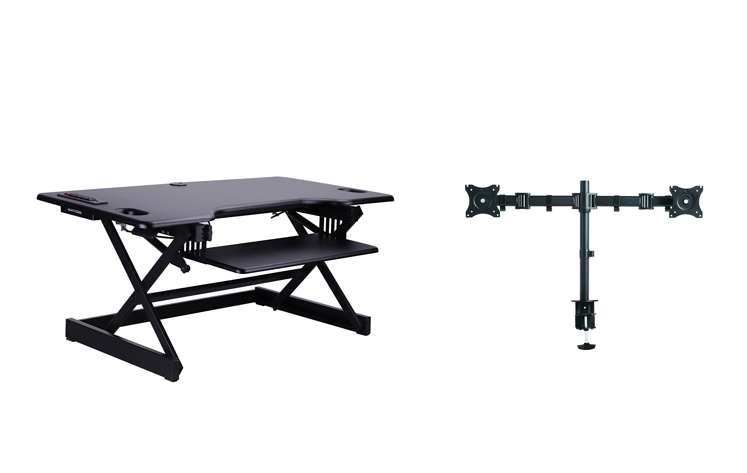 Rocelco 46" Height Adjustable Standing Desk Converter with AC USB Charger and Double Monitor Mount A