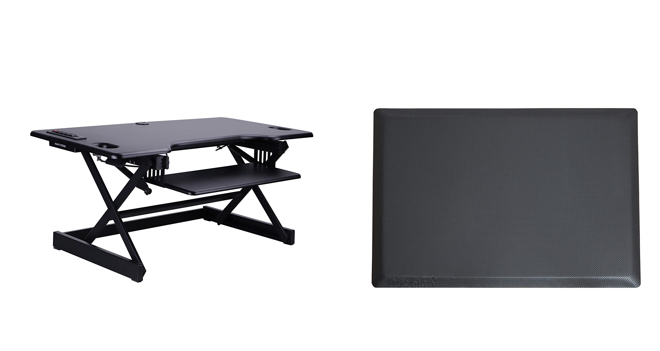 Rocelco 46" Height Adjustable Standing Desk Converter with AC USB Charger and Anti Fatigue Floor Mat