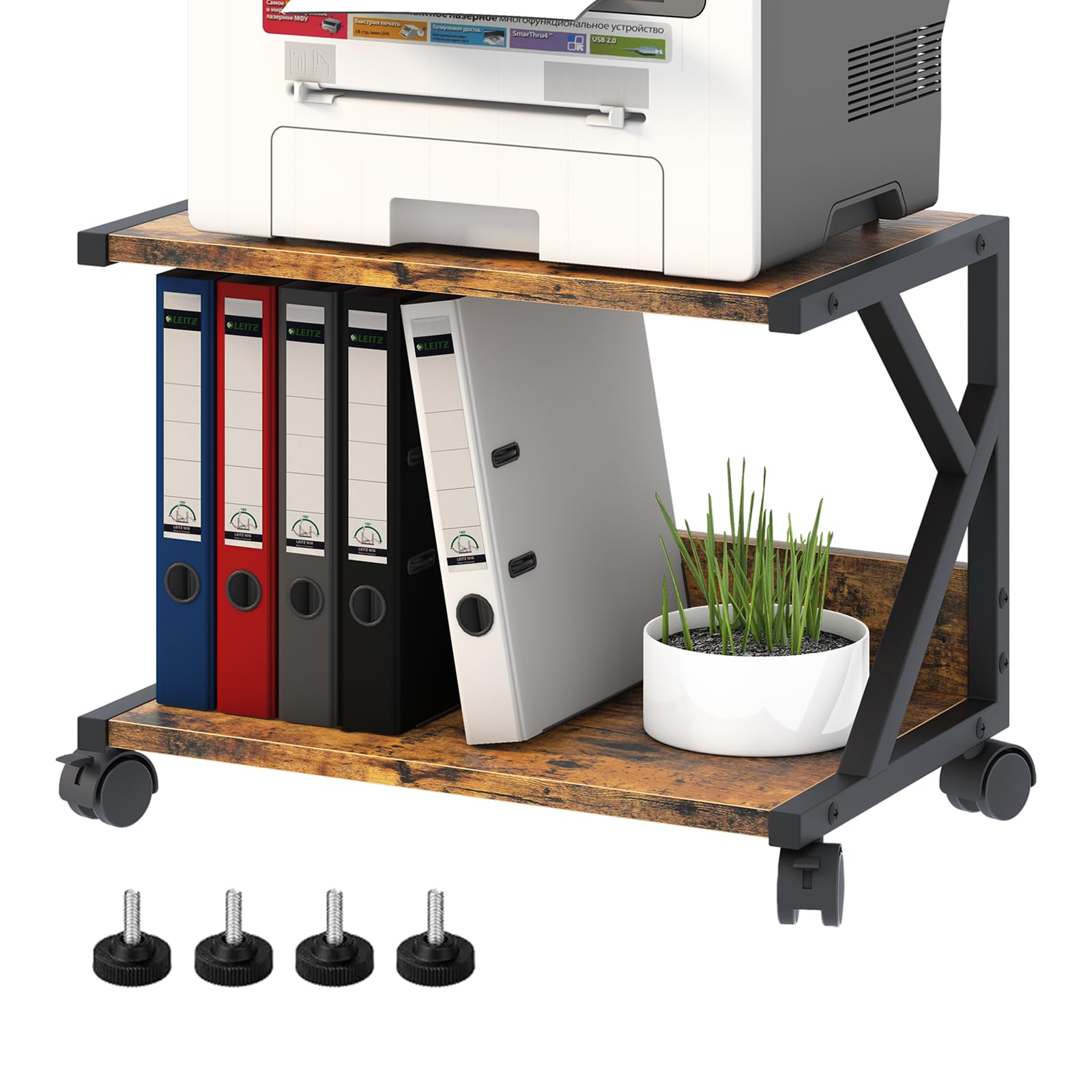 aboxoo Desktop Printer Stand with 2 Tier Wood Storage Shelves,Under Desk Printer Table,Multi-Purpose