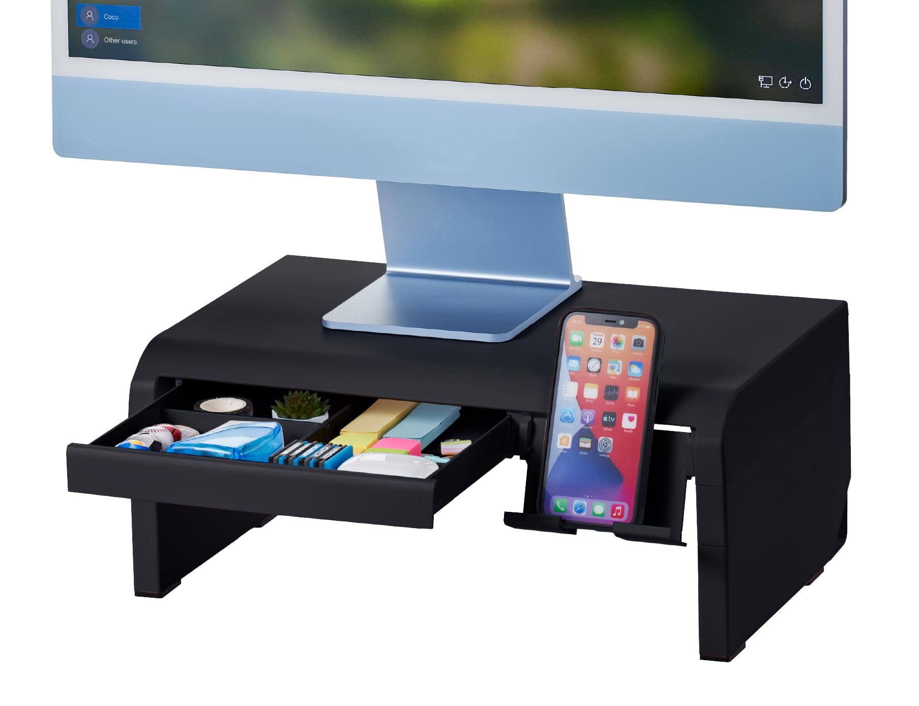 Bostitch Konnect Adjustable Monitor Riser with Drawer & Cell Phone Holder, Laptop Stand for Desk, 4 