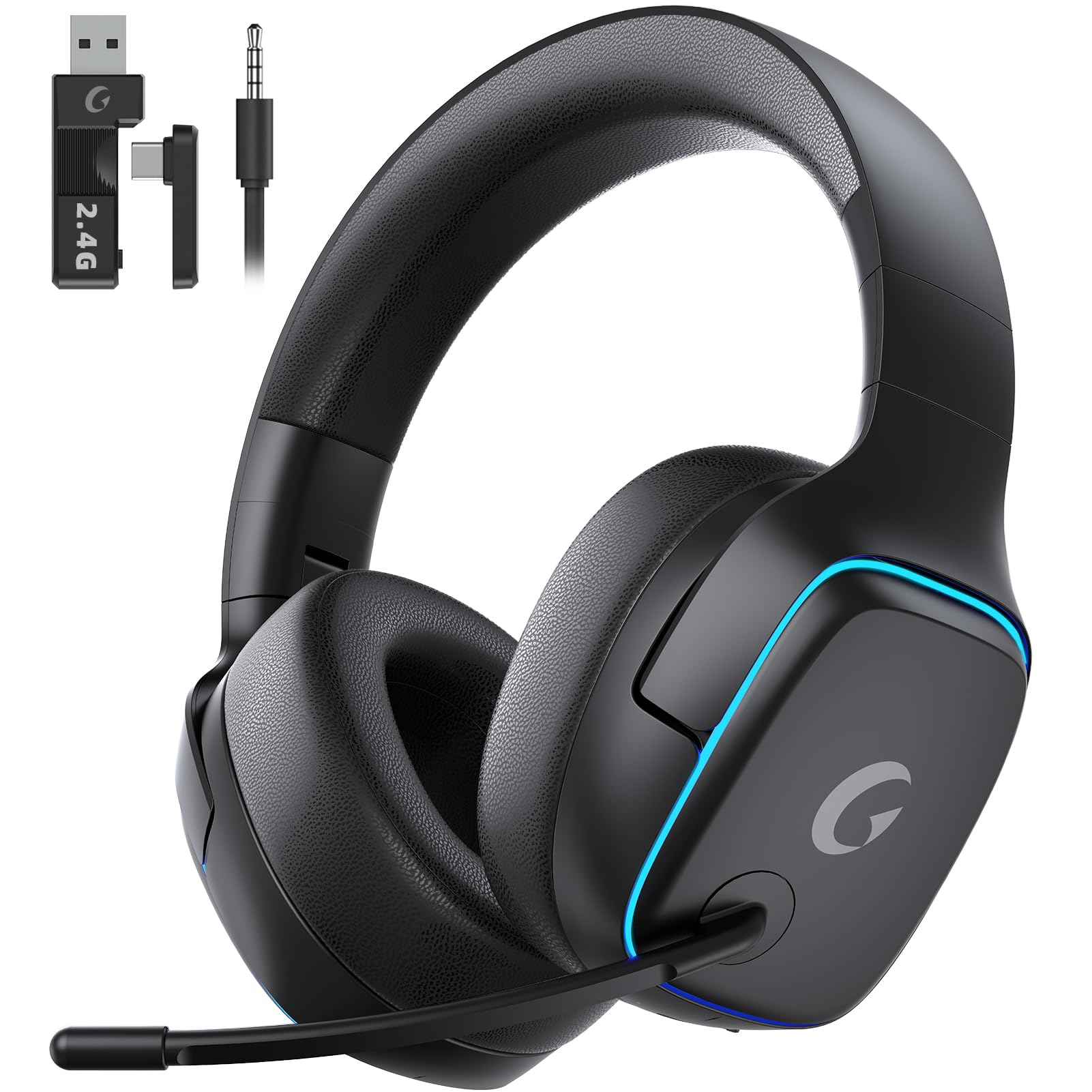 Gvyugke 2.4GHz Wireless Gaming Headsets for PS5, PS4, PC, Switch,MatteBlack