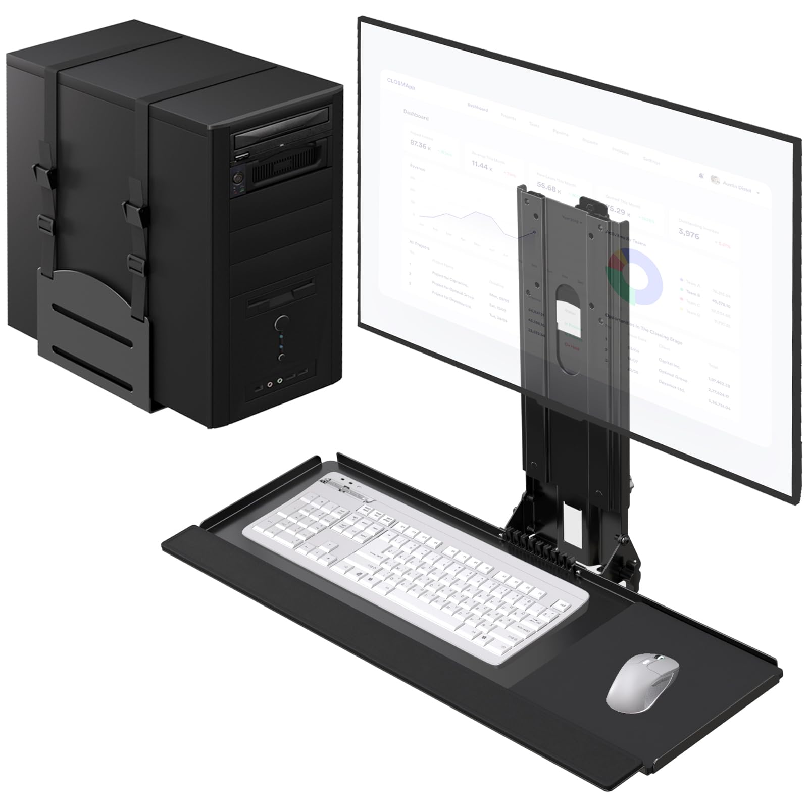PUTORSEN Monitor and Keyboard Wall Mount with CPU Holder,Fits 32",55 lbs