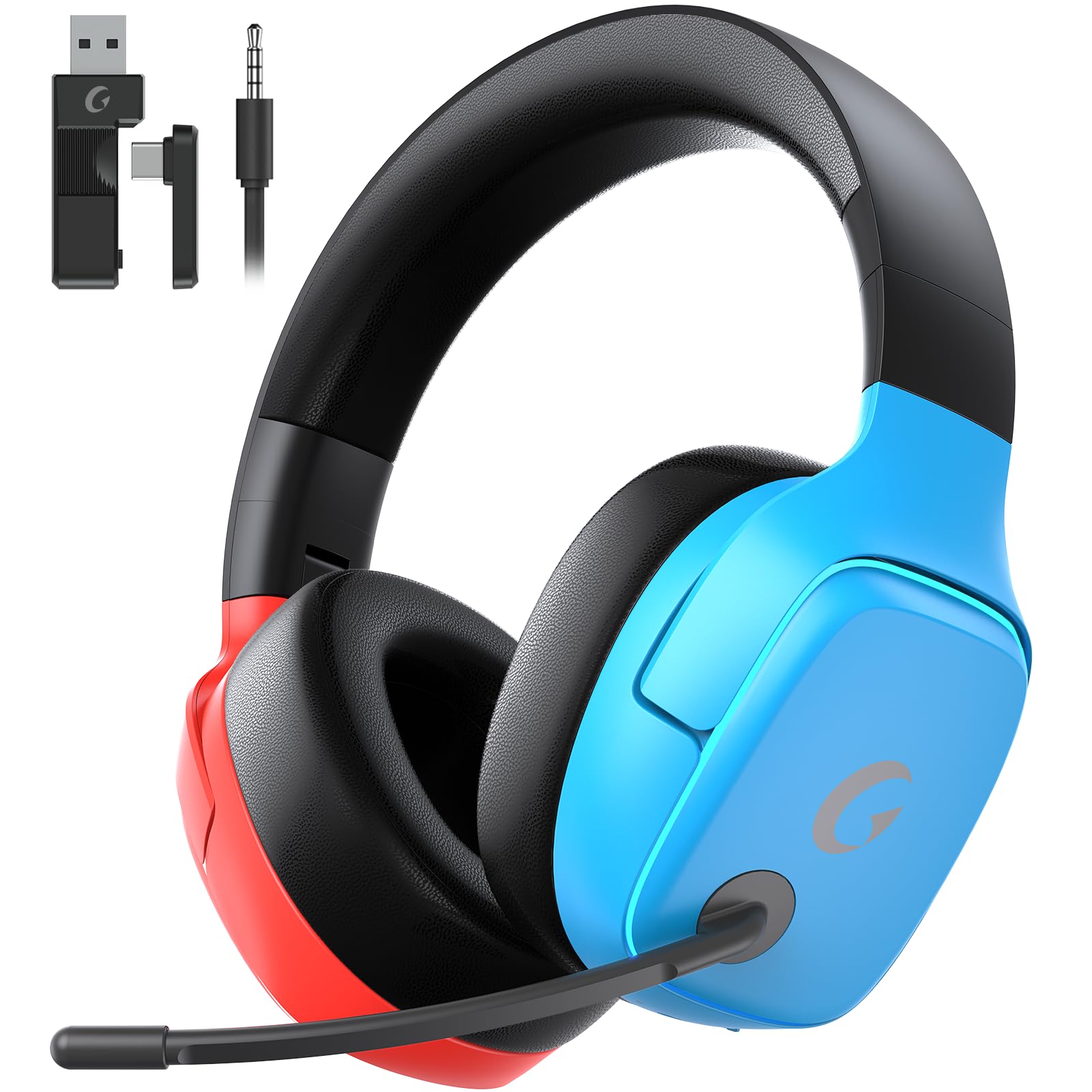 Gvyugke 2.4GHz Wireless Gaming Headsets for PS5, PS4, PC, Switch, Blue Red