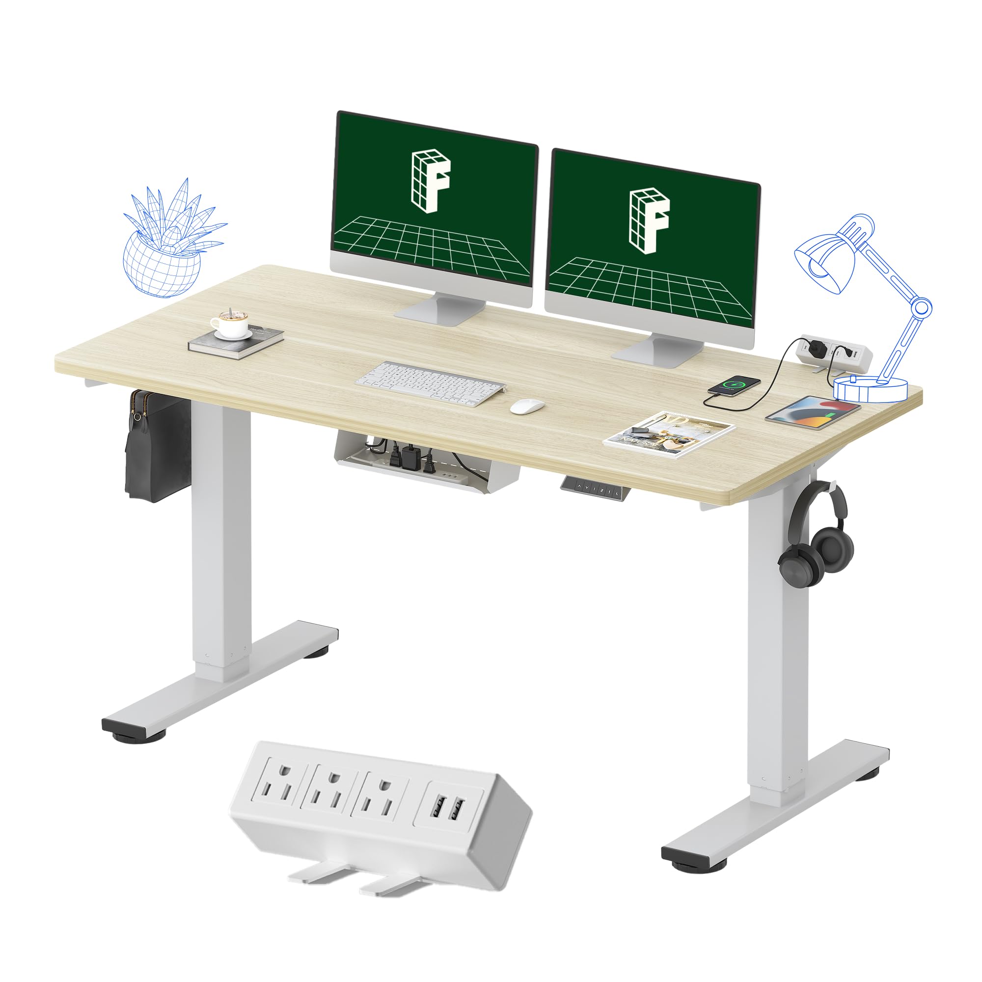 FLEXISPOT EN2 55"x28" Whole-Piece Standing Desk with Power Strip
