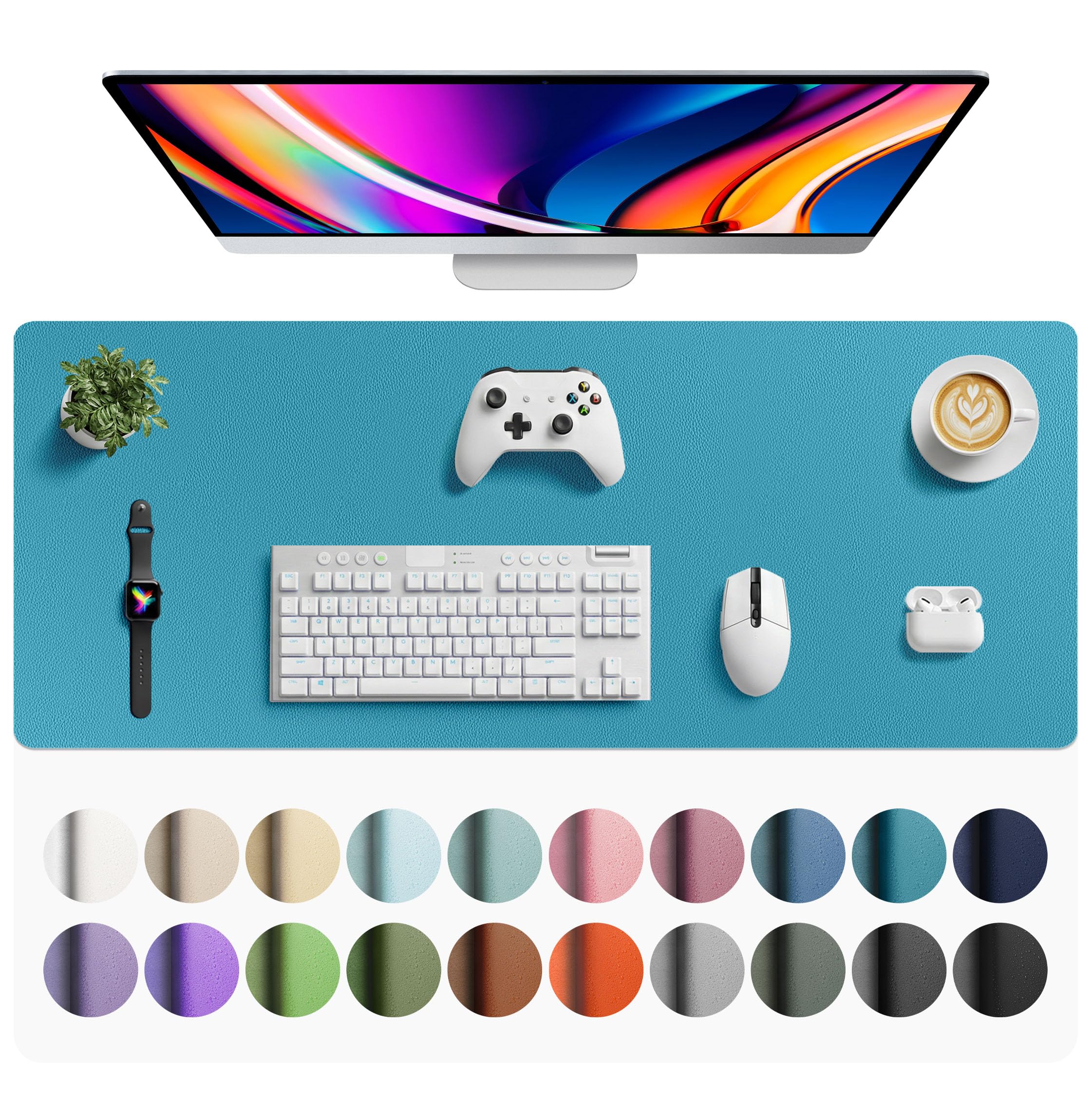 Aothia Faux Leather Desk Mat - Large Mouse Pad, Non-Slip PU Leather Blotter, Waterproof Writing Surf