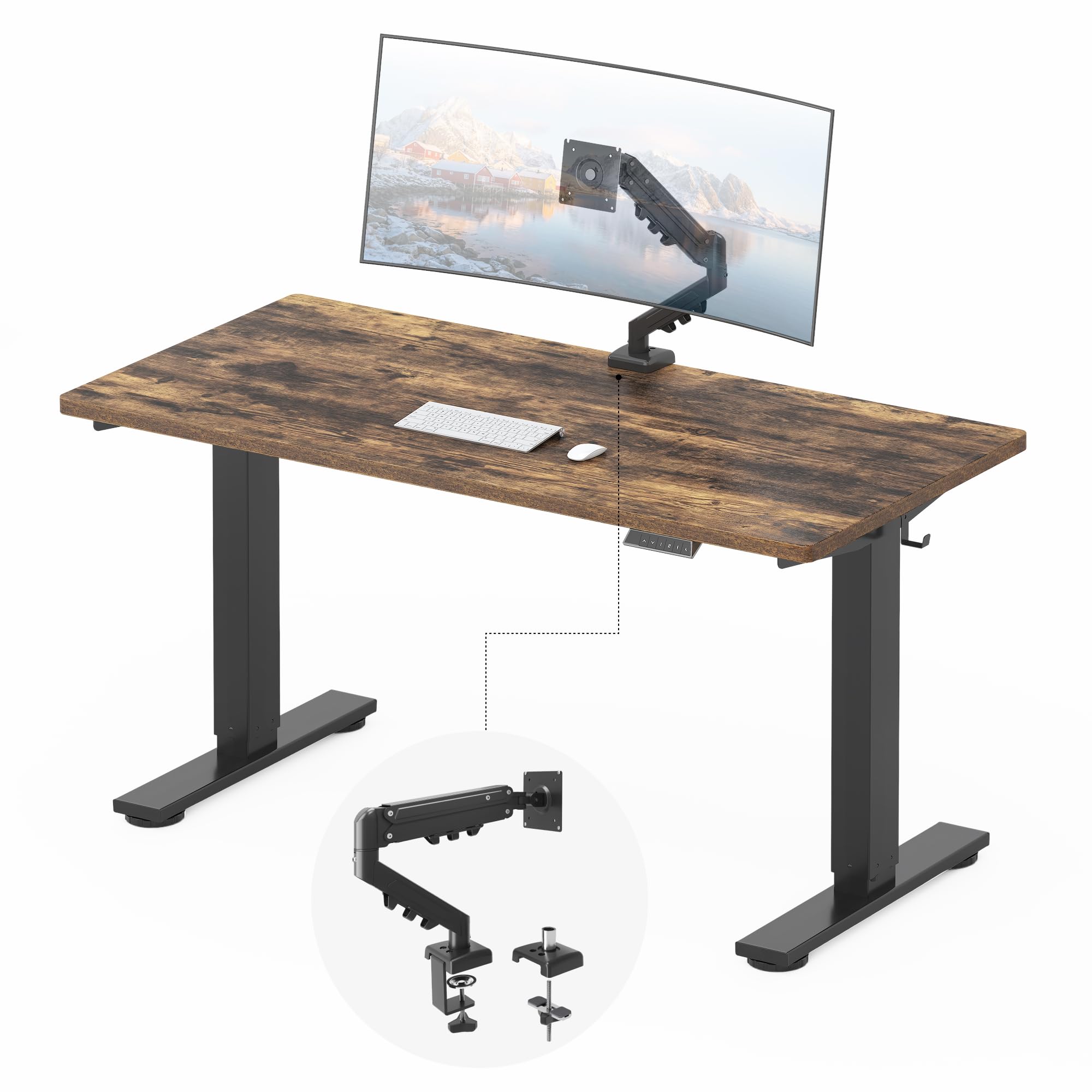 FLEXISPOT EN2 55"x28" Standing Desk Bundle with Monitor Mount, Rustic Brown