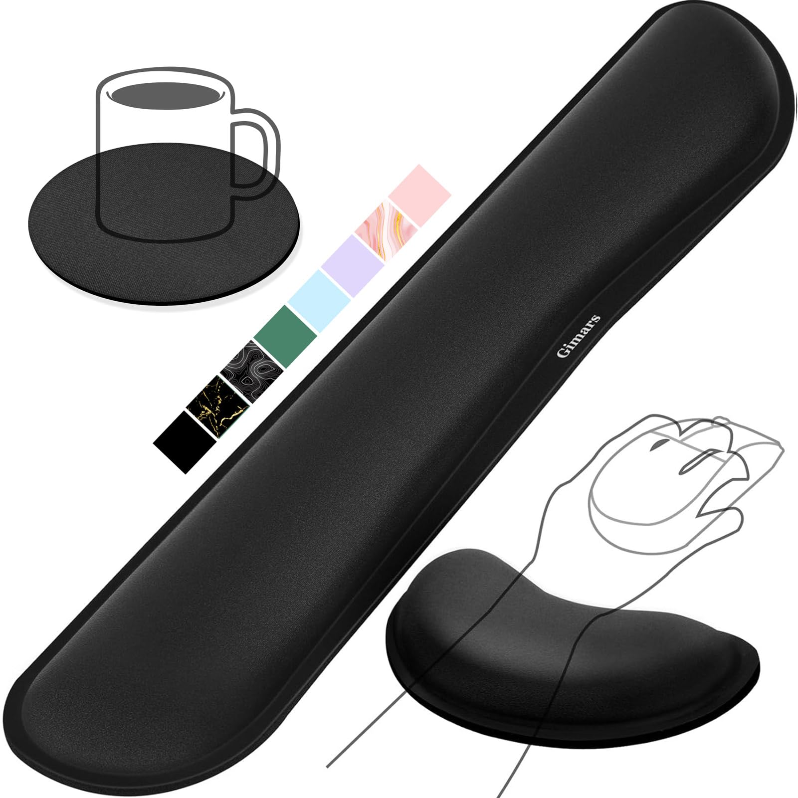 Gimars Upgrade Enlarge Silky and Superfine Fabric Gel Memory Foam Keyboard Wrist Rest Set, Ergonomic Keyboard Mouse Wrist Support for Typing Pain Relief, Comfort for Office, Gaming, Computer, Black
