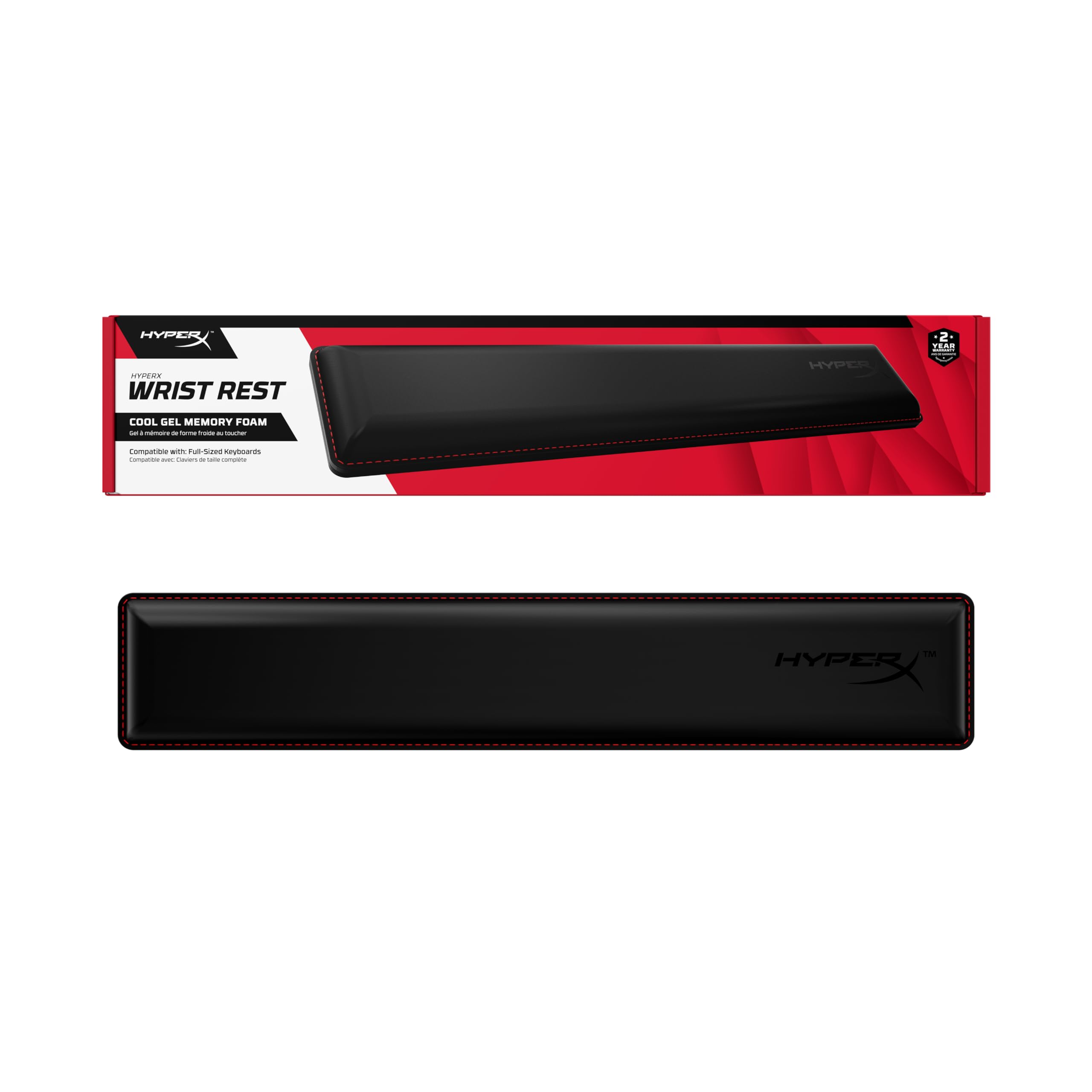 HyperX Wrist Rest - Full Sized - Cooling Gel - Memory Foam - Anti-Slip - Ergonomic - Keyboard Accessory, Black