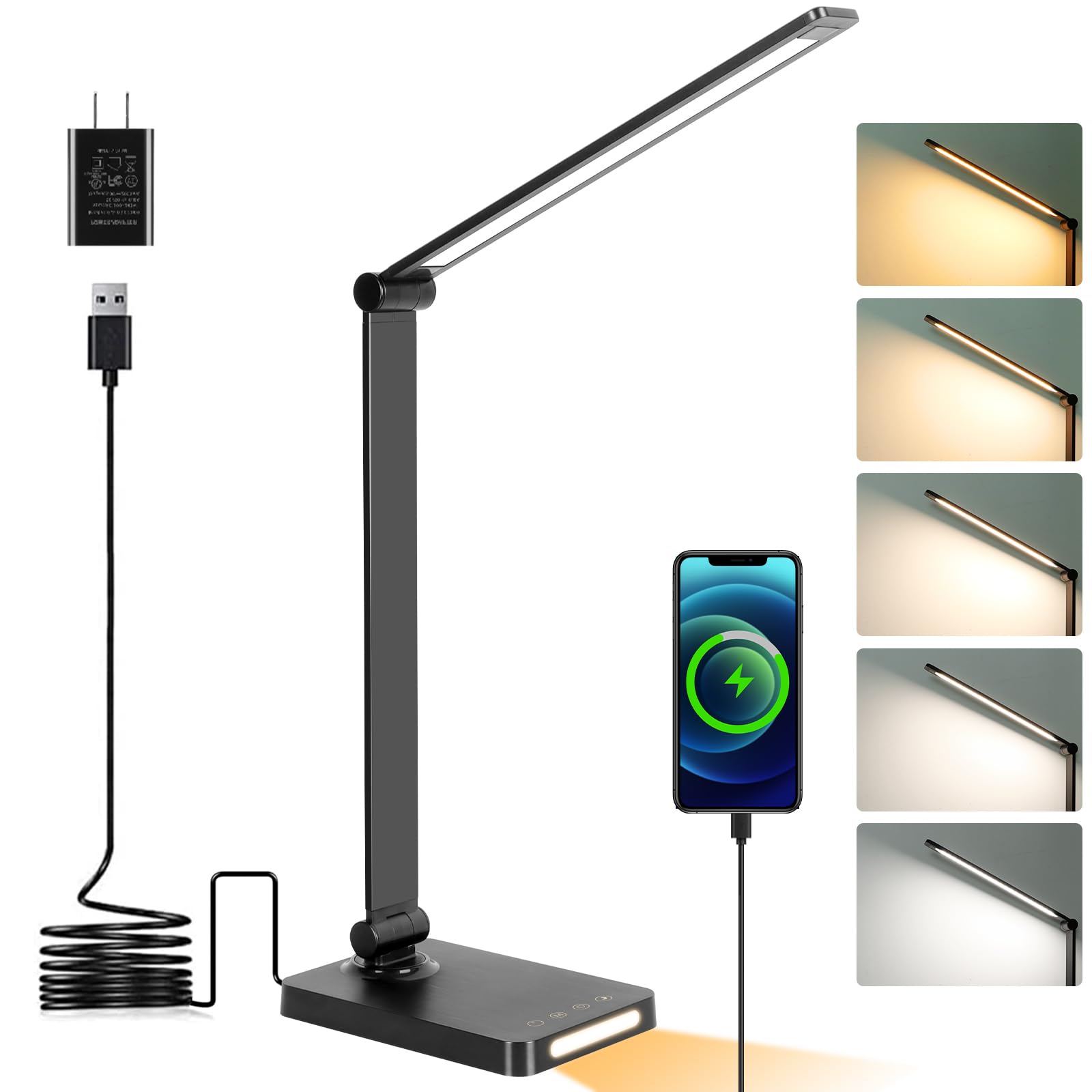 LED Desk Lamp with USB Ports,Touch Desk Lamps for Home Office with 5 Modes