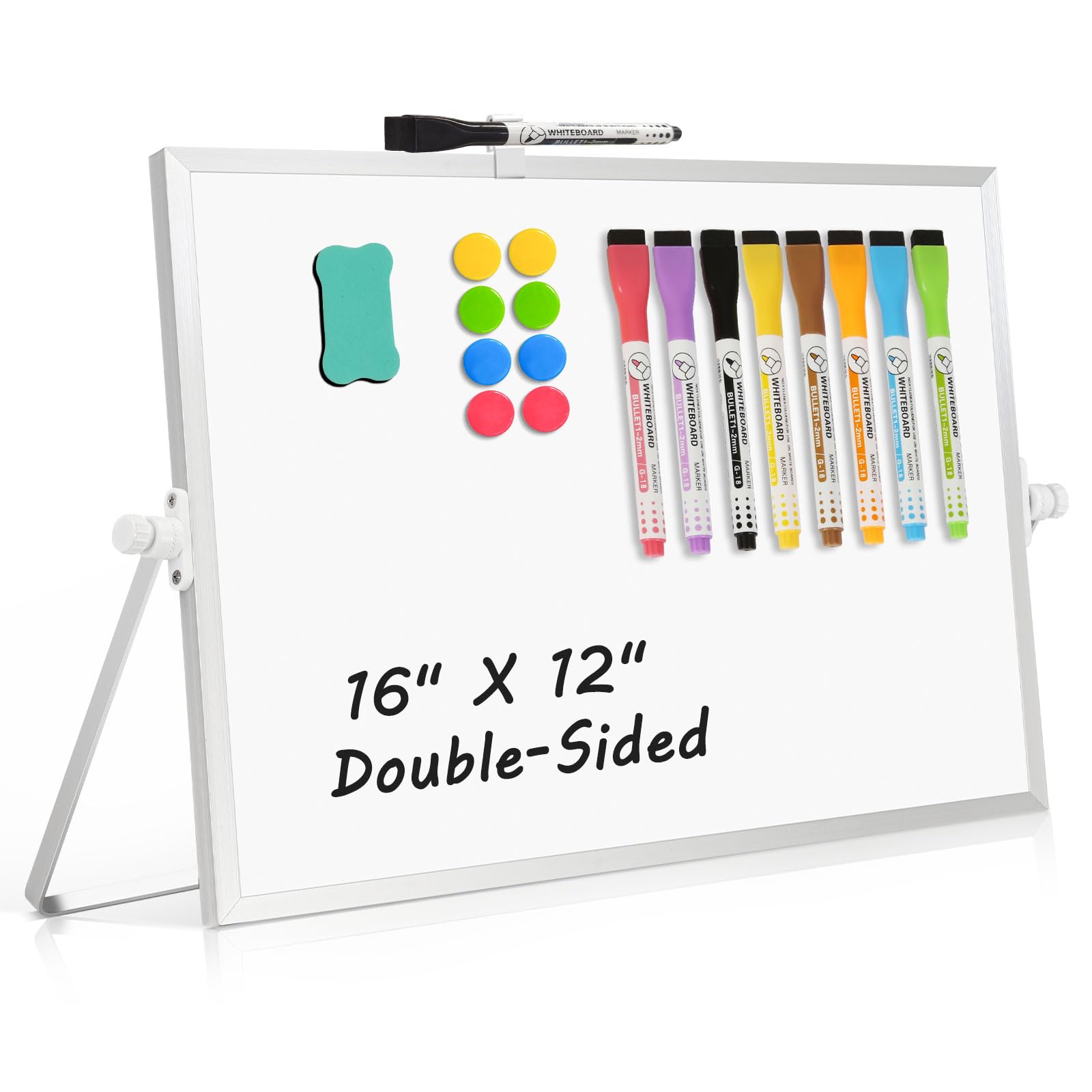 AMUSIGHT Double-Sided Magnetic White Board with Stand, 16" x 12"