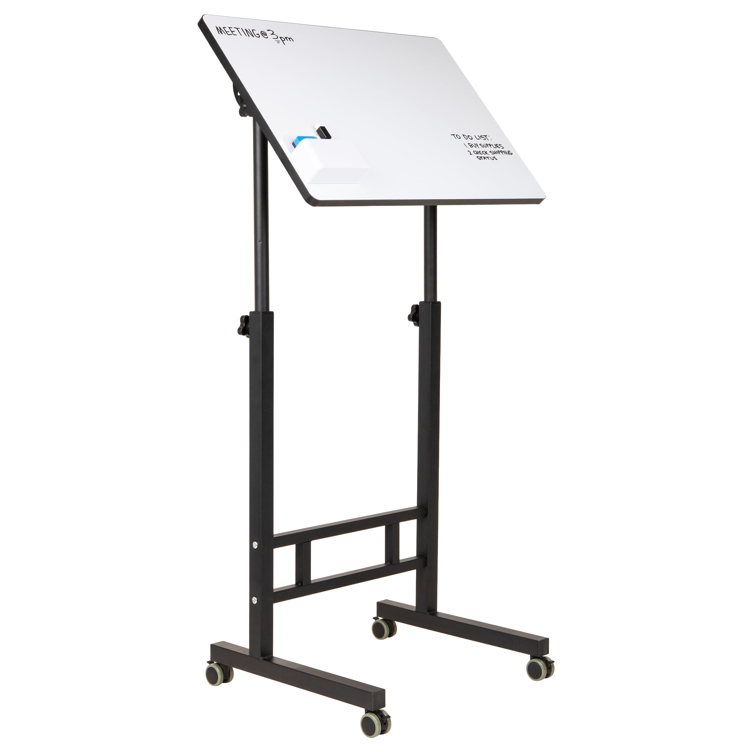 Mind Reader Standing Whiteboard Desk, Adjustable Height, Computer Desk, Laptop Desk, Portable, Rolling, 21" L x 21.5" W x 68.5" H, White