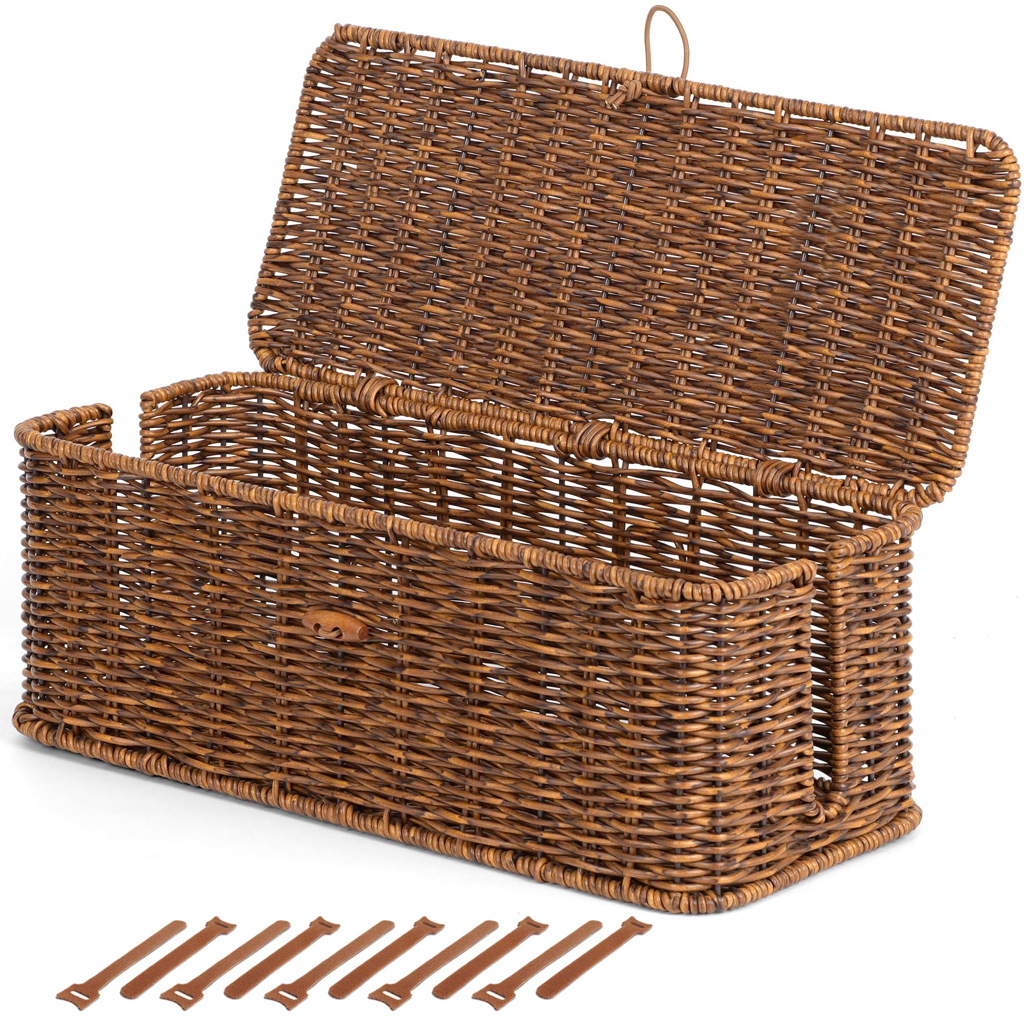 Cable Management Box, Cord Organizer with Lid & Cable Ties - Brown, L
