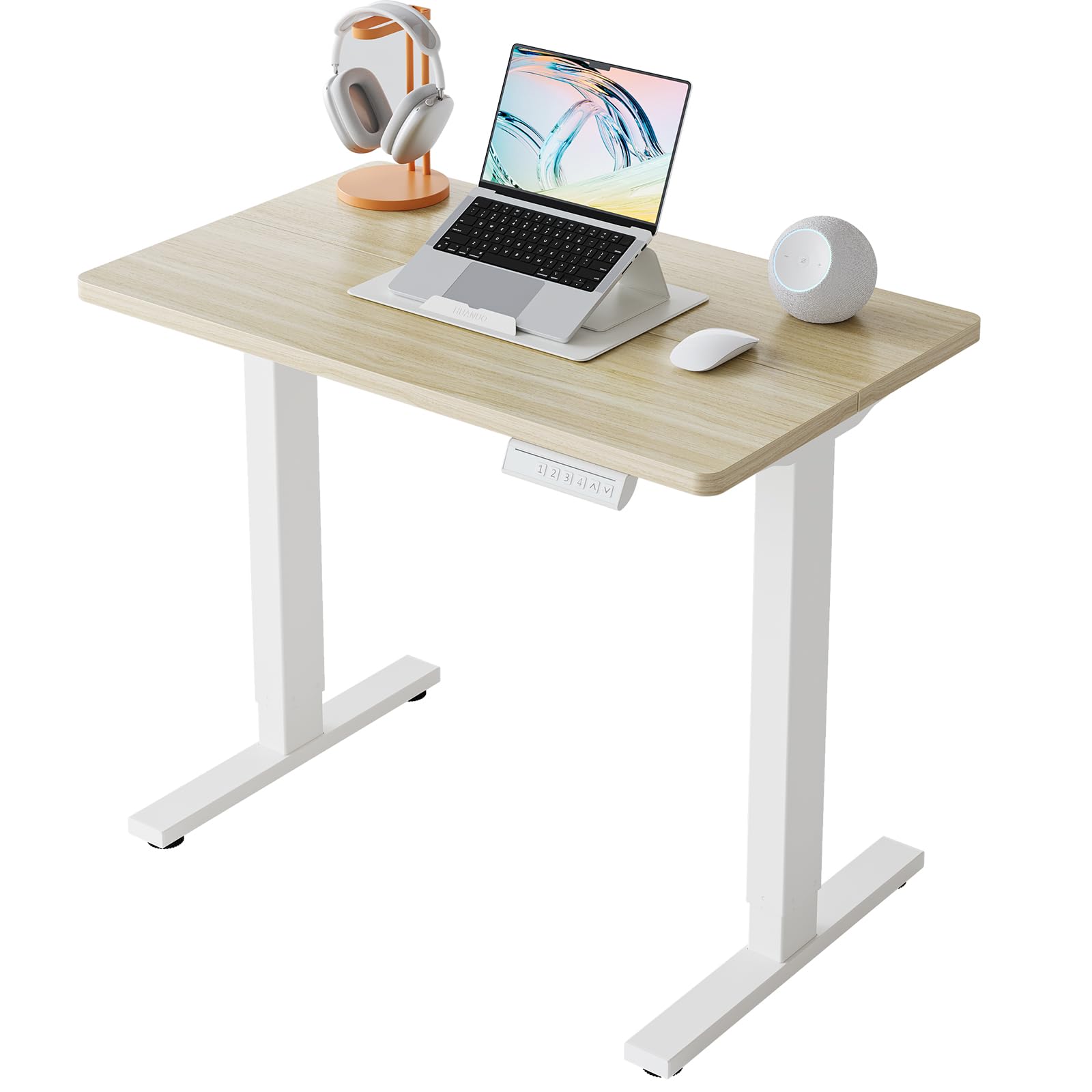HUANUO 32x19 Inch Small Electric Standing Desk, Adjustable, Light Walnut