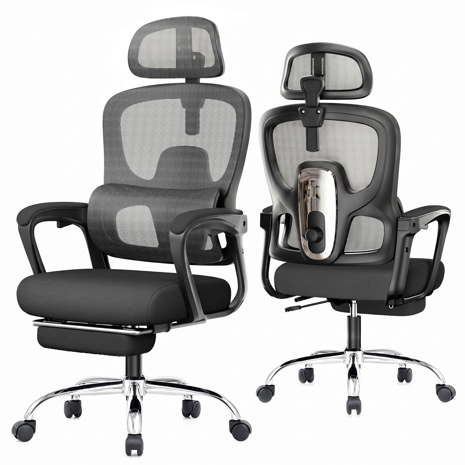 Ergonomic Office Chair with Footrest, 90-145° Reclining Mesh Desk Chair