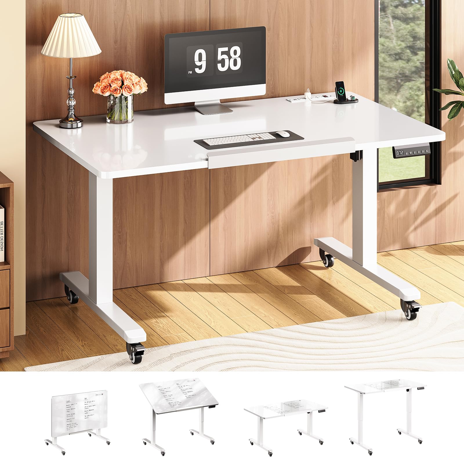 SEDETA 47x24'' Foldable Electric Standing Dry Erase Board Desk with Wheels