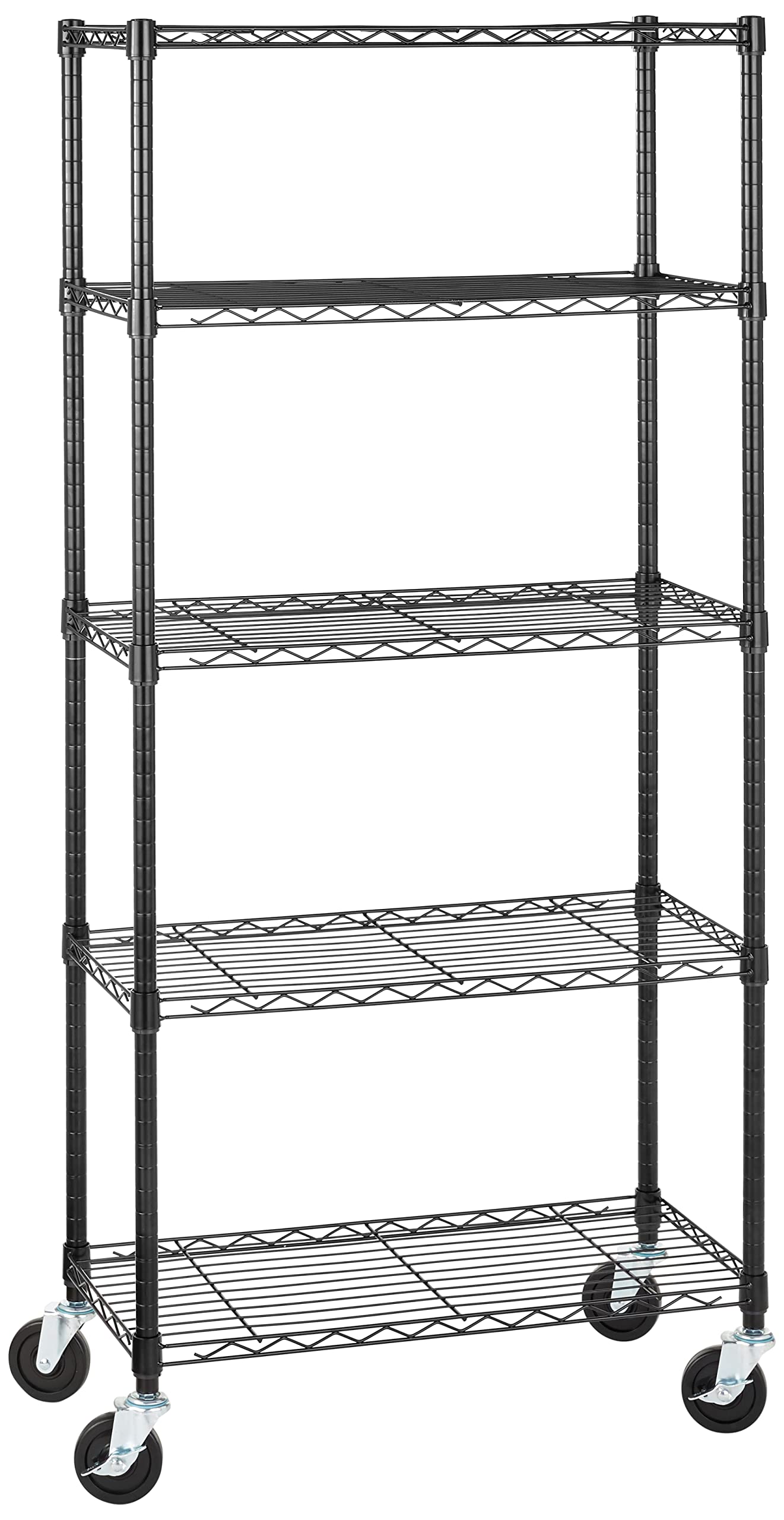 Amazon Basics 5-Shelf Heavy Duty Garage Shelving Storage Rack with 4" Wheel Casters, Adjustable Metal Wire Organizer, 300 lbs Per Shelf, 30" x 14" x 64.75", Black