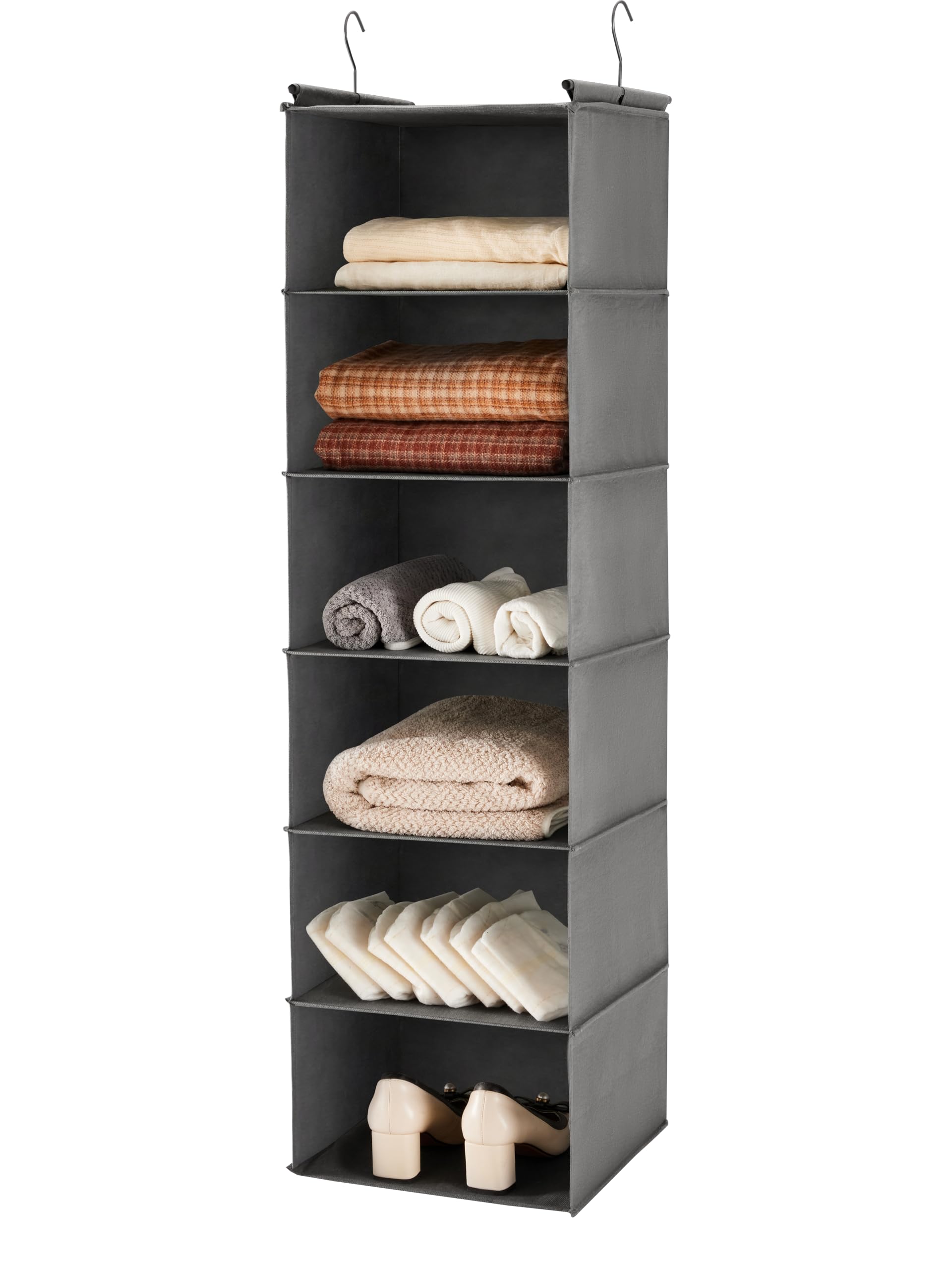 MAX Houser 6 Tier Hanging Closet Organizer with 2 Sturdy Hooks, Grey