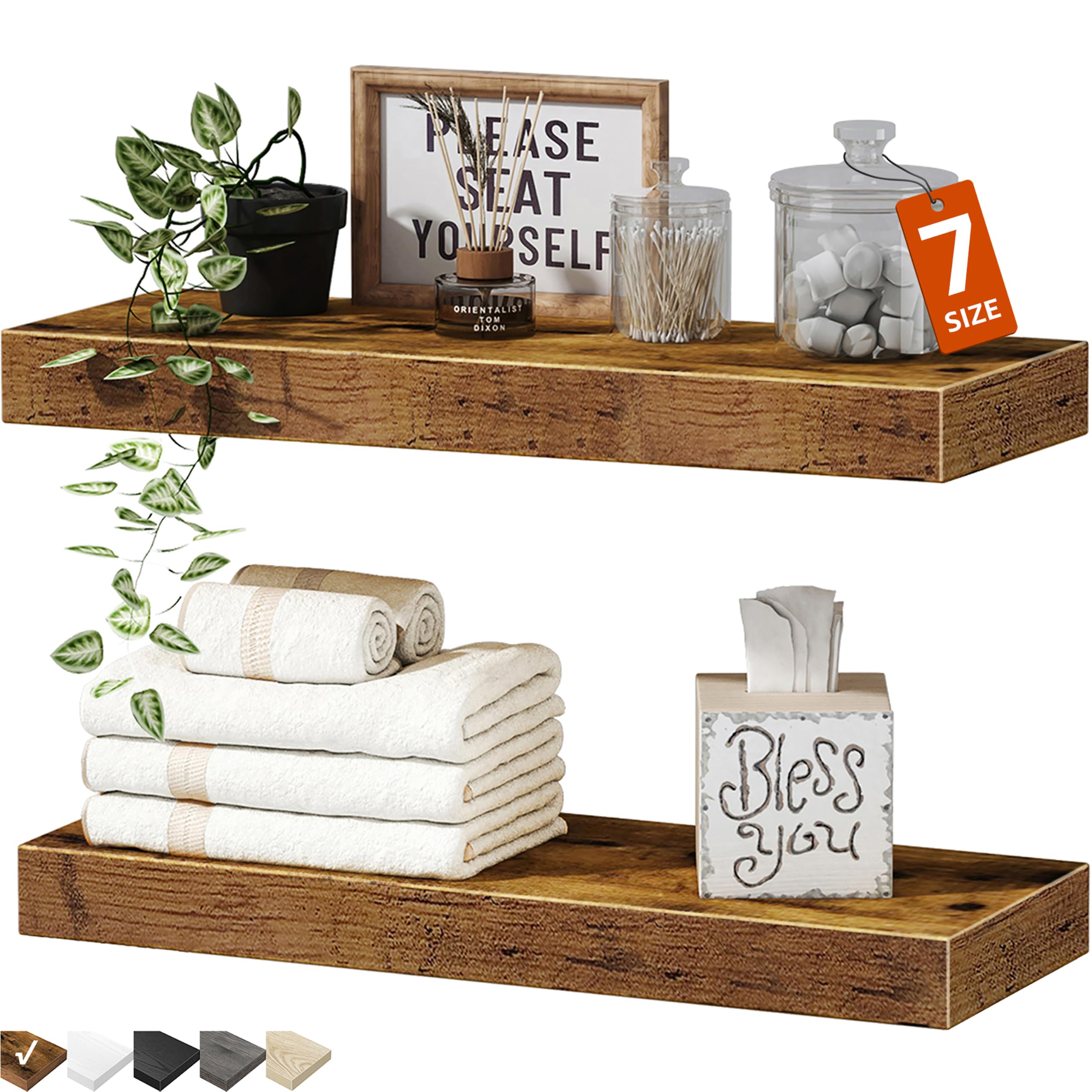 QEEIG Bathroom Floating Shelves for Wall (Brown, Set of 2, 15.7")