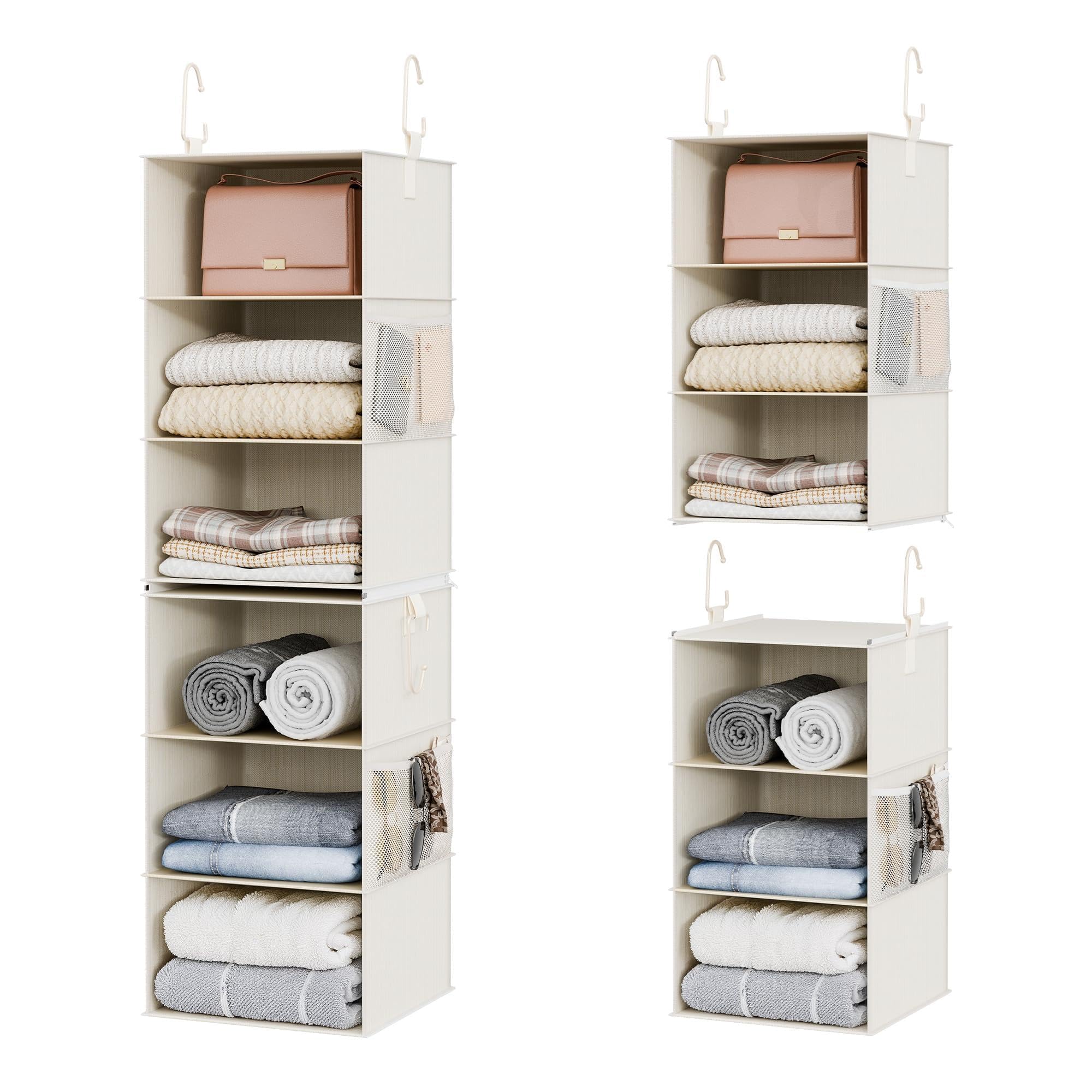 StorageWorks Hanging Closet Organizer, 6-Shelf with 2-in-1 Design, Ivory