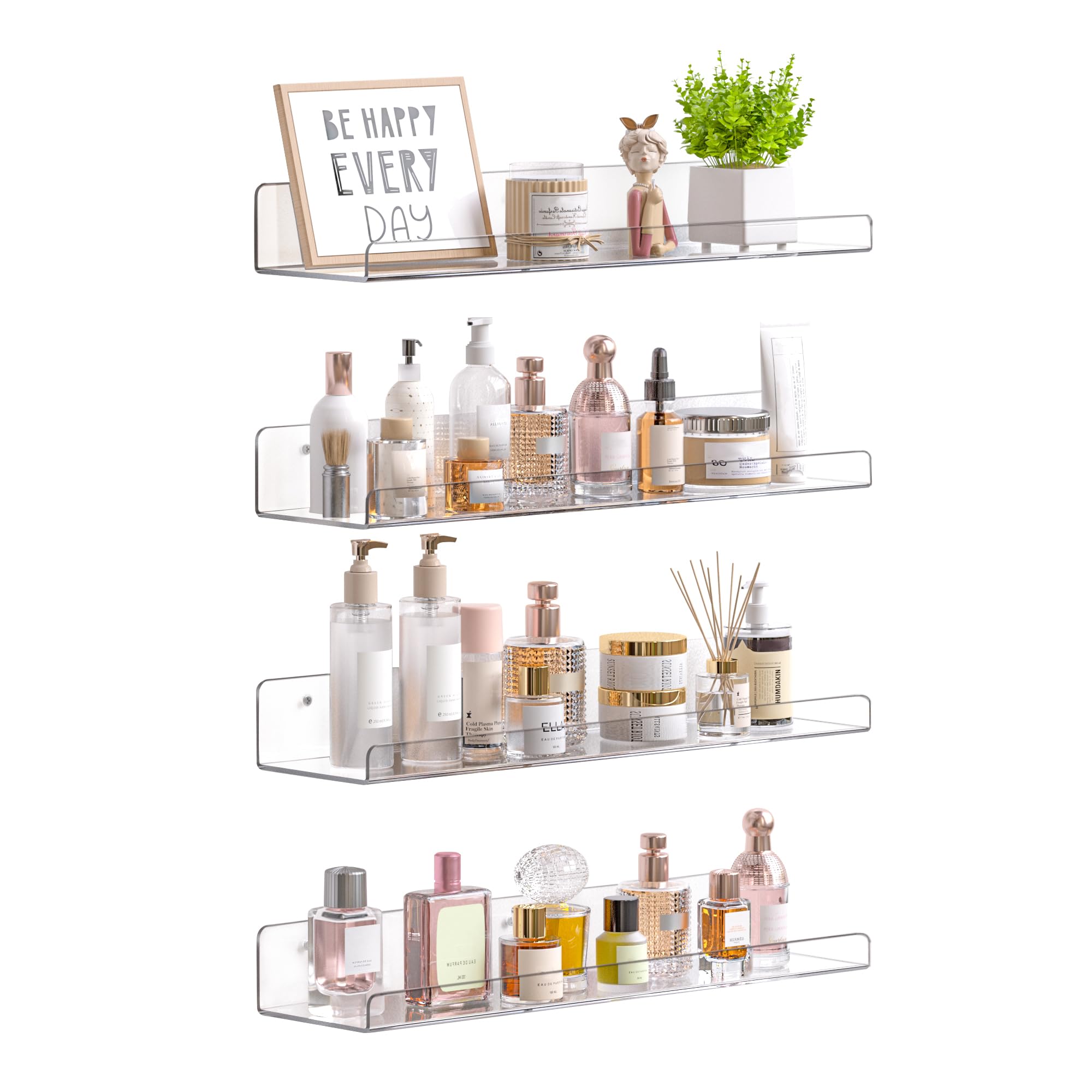 upsimples 4 Pcs 15" Acrylic Shelves for Wall Storage and Organizer, Clear