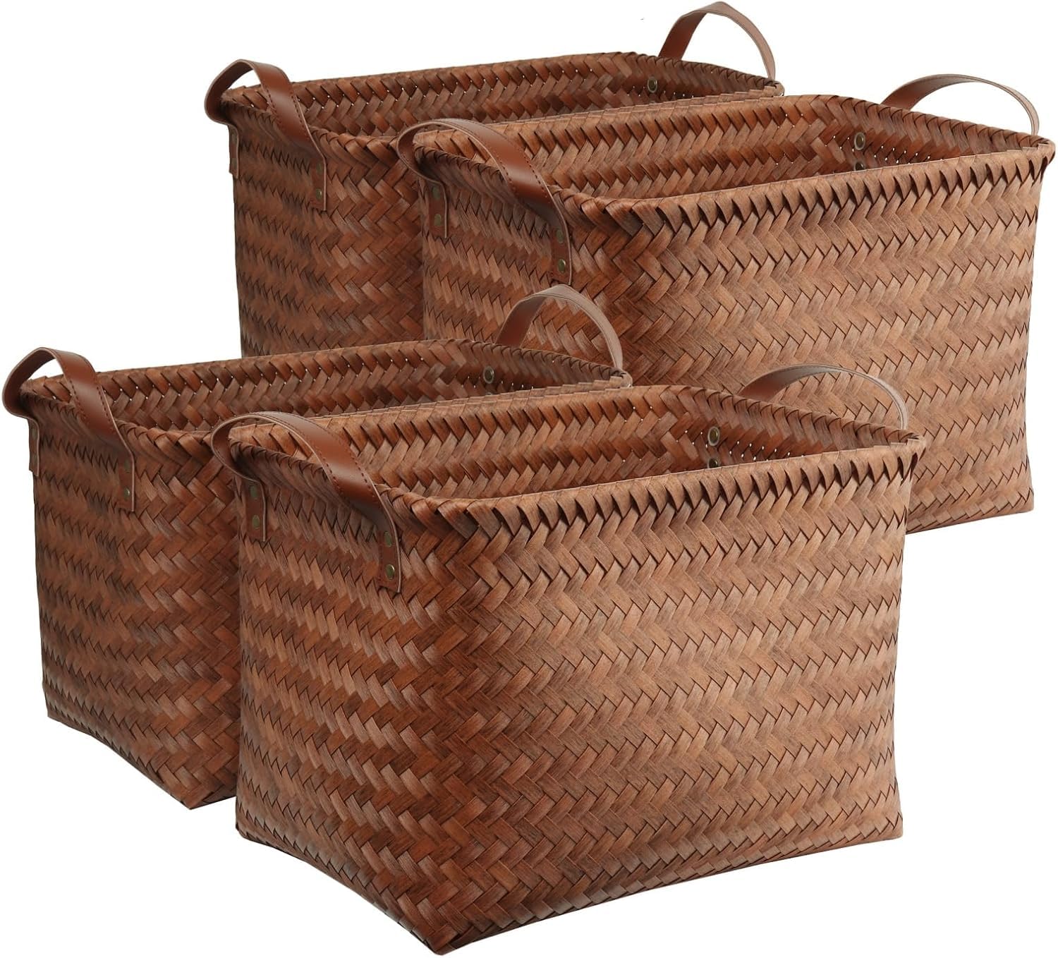 BROWNLILY Handwoven Wicker Storage Baskets, Pack of 4, Brown