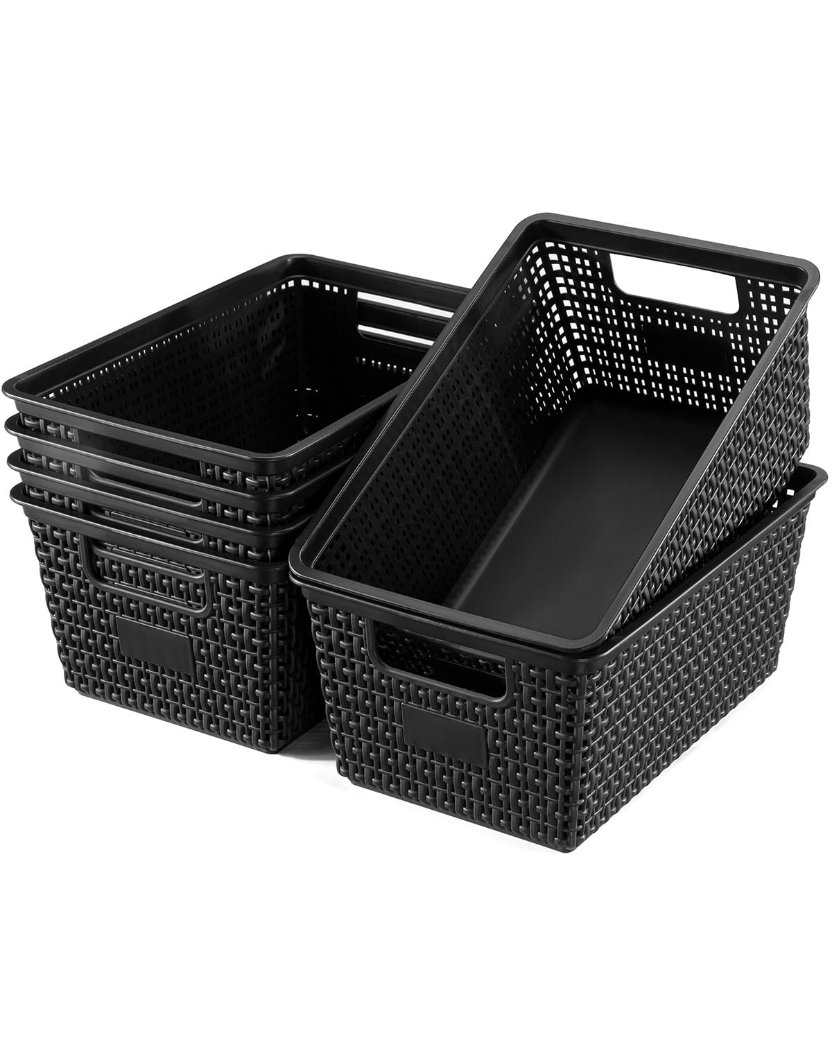 EOENVIVS Set of 6 Baskets For Organizing, Plastic Storage Bins and Small Basket for Organization and Storage Shelves Drawers Desktop Closet Playroom Classroom Office, Black