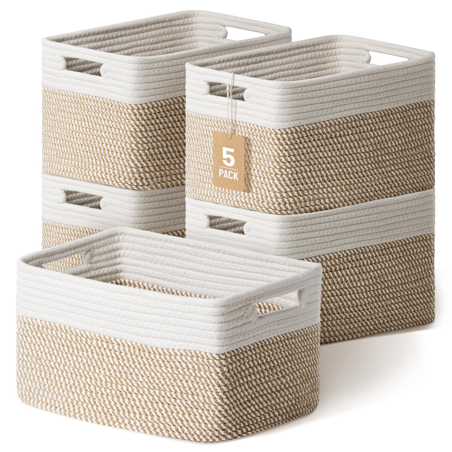 Yilobi 5 Pack Woven Storage Baskets, Decorative Storage Bins for Organizing