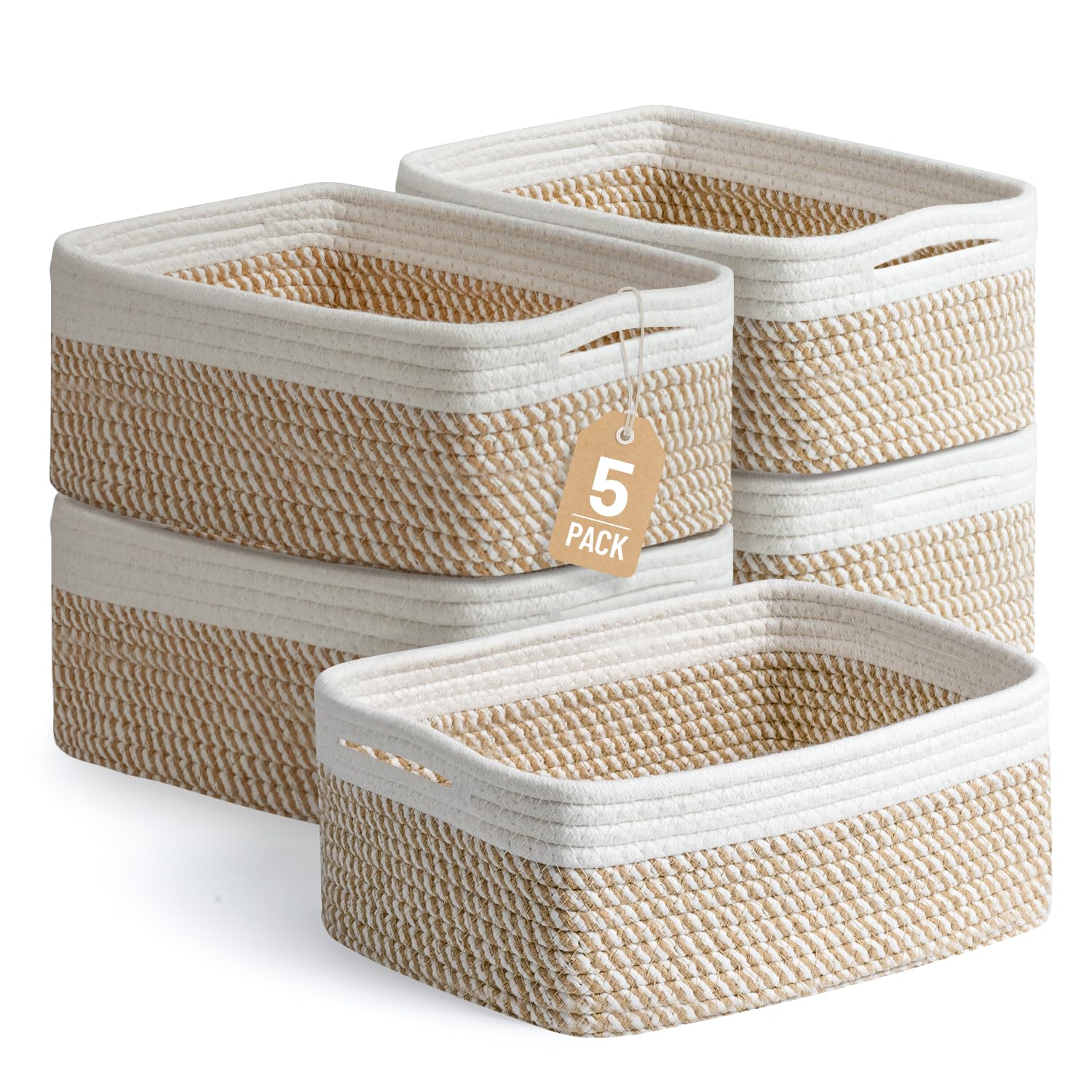 Yilobi 5 Pack Small Woven Storage Baskets for Shelves, Gift Baskets Empty