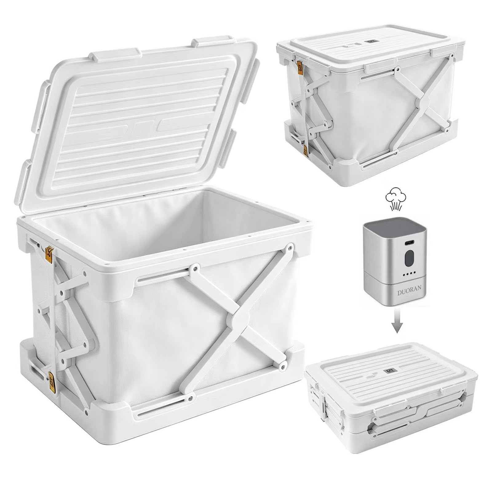 DUORAN Storage Bags for Clothing, 14.8-Gallon Collapsible Vacuum Storage Boxes with Lids, Stackable Storage Bins for Blankets, Comforters, Bedding, and Underbed Storage, White (1-Pack)