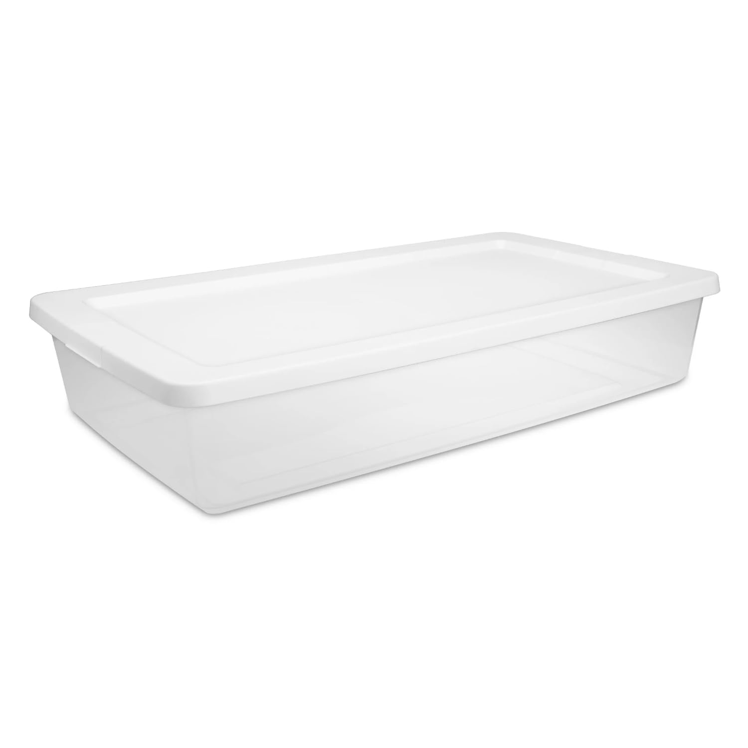 41 Quart Medium Storage Bin, Clear Plastic Underbed Storage Container with Snap-On Lid, White