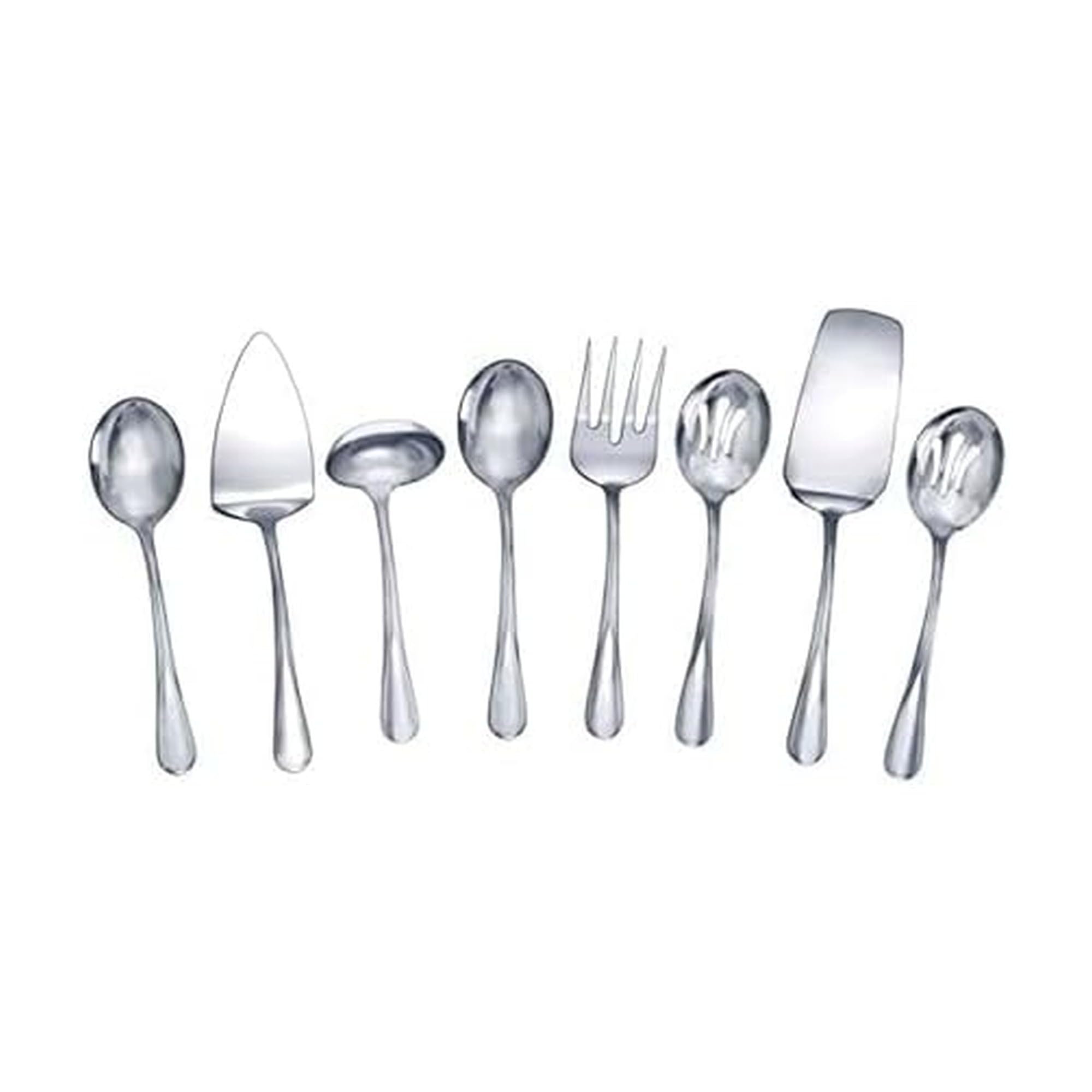 Mikasa Gourmet Basics Kaylee 8-Piece Serving Set, 18/0 Stainless Steel, Ladle, Lasagna Server, Cake Server, Tablespoons, Cold Meat Fork, Dishwasher Safe