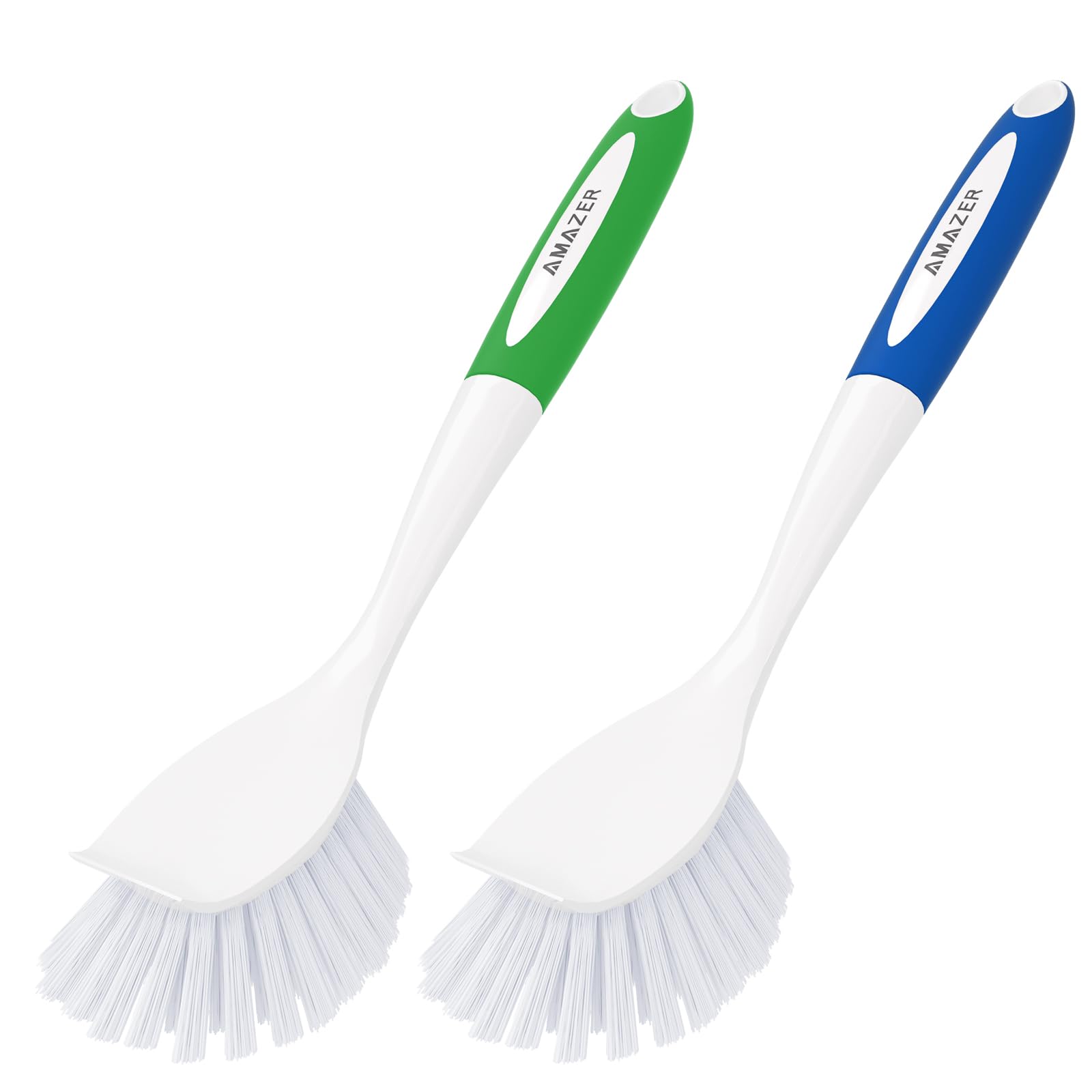 Amazer Dish Brush with Handle, 2 Pack Kitchen Scrub Brushes for Cleaning, Dish Scrubber with Stiff Bristles for Sink, Pots, Pans