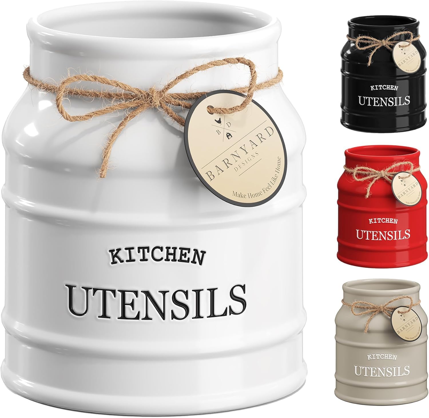 Barnyard Designs Ceramic Kitchen Utensil Holder Countertop 6.75″ (White)