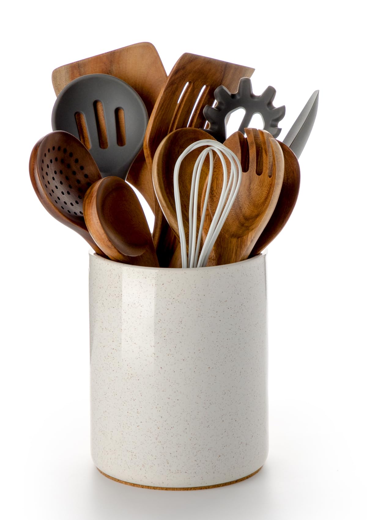 Nucookery Ceramic Kitchen Utensil Holder for Countertop Organizer 6.4" Sand