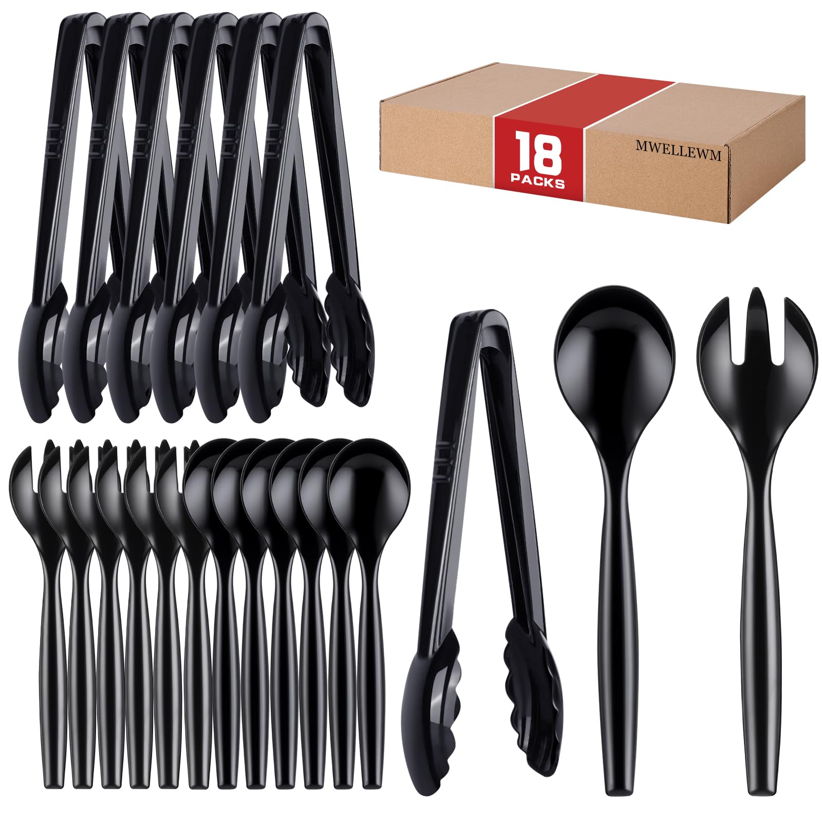 Mwellewm Plastic Serving Utensils Set, Disposable Tongs Spoons for Buffet