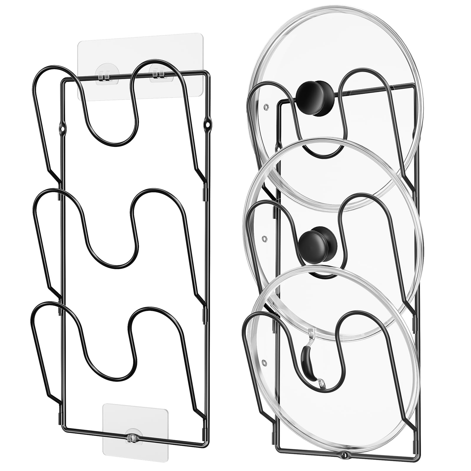 ORDORA Pot Lid Organizer Rack for Cabinet Door, 2 Pack Pot Lid Holder Black