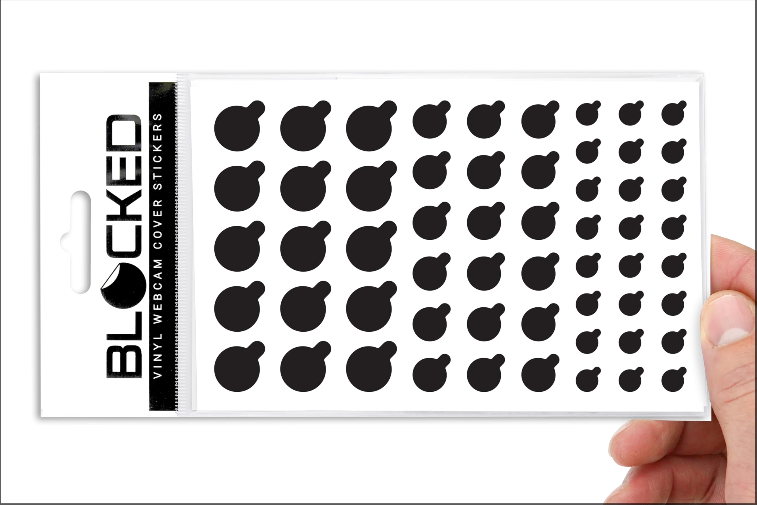 Blocked Original Vinyl Webcam Cover Stickers | Restickable & Stackable Privacy Covers | for All Camera-endable Devices | 3-Sizes | 57 Black Tabbed (Muted Matte)