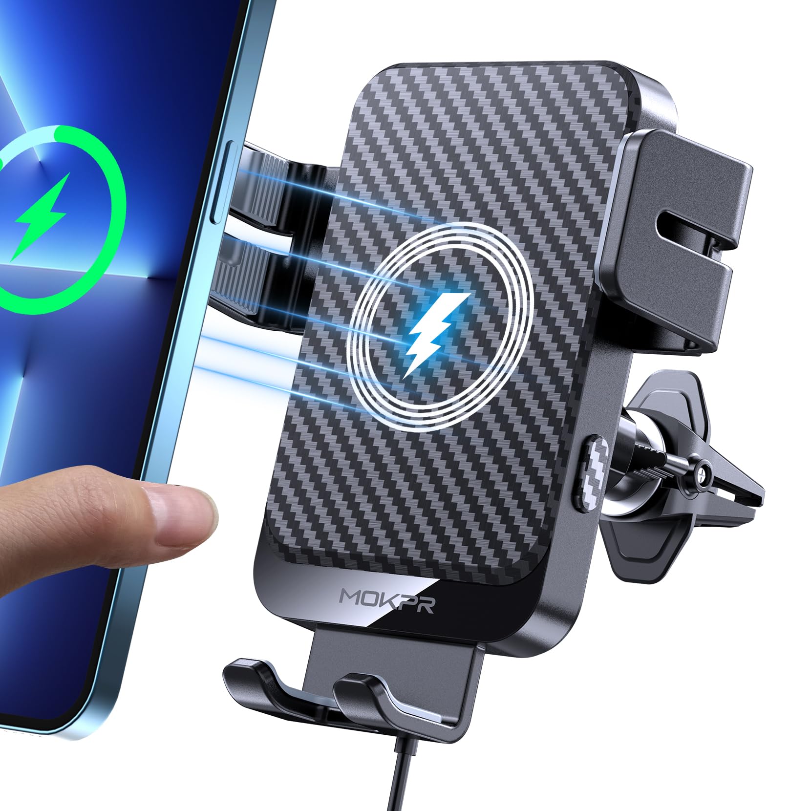 Wireless Car Charger 15W Fast Charging Auto-Clamping Air Vent Phone Mount