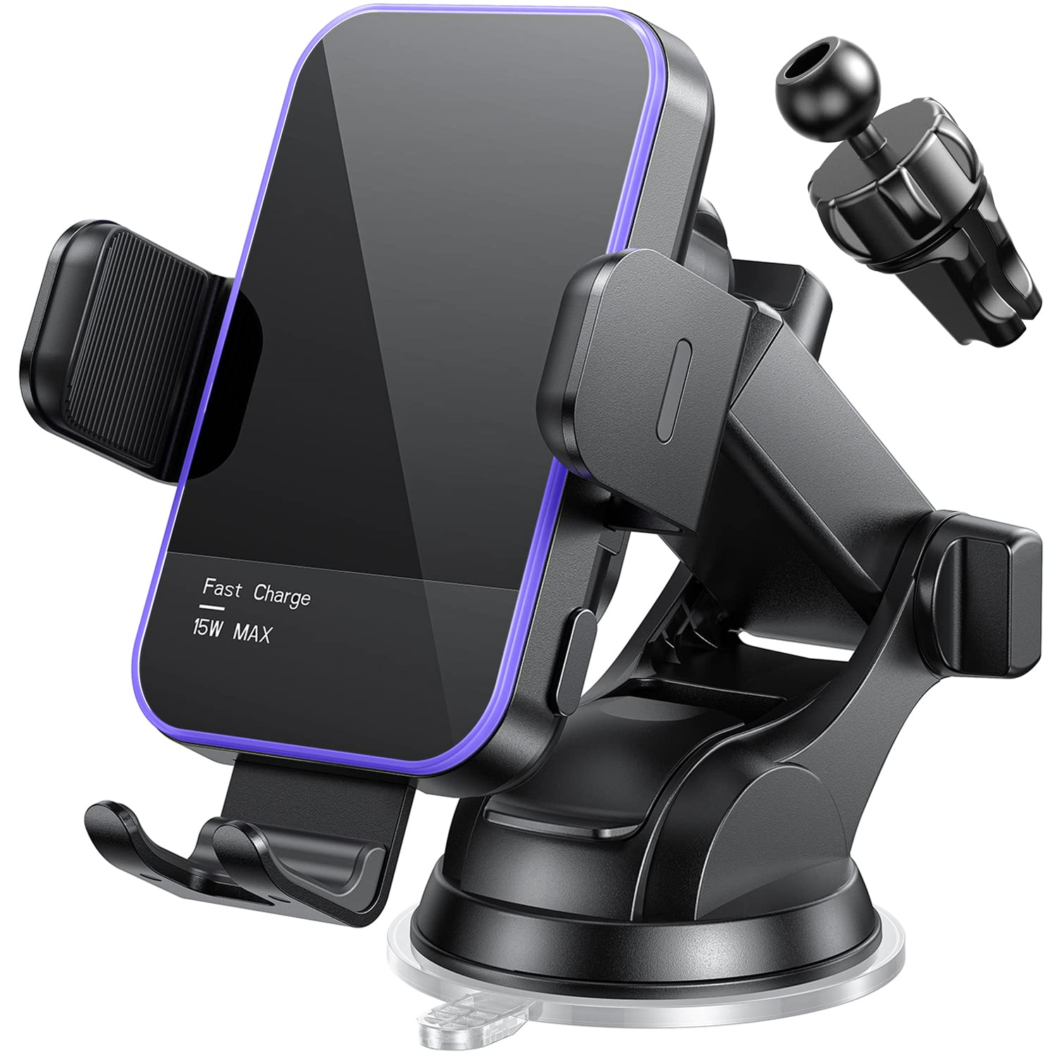 Wireless Car Charger,【7 Colored RGB Backlit】 Mosurr 15W Auto Clamping Phone Holders for Your car fit for iPhone 16 15 14 Mini Pro Max, Samsung Galaxy S25 Ultra S24 S23+, etc, Fathers Day for Gifts