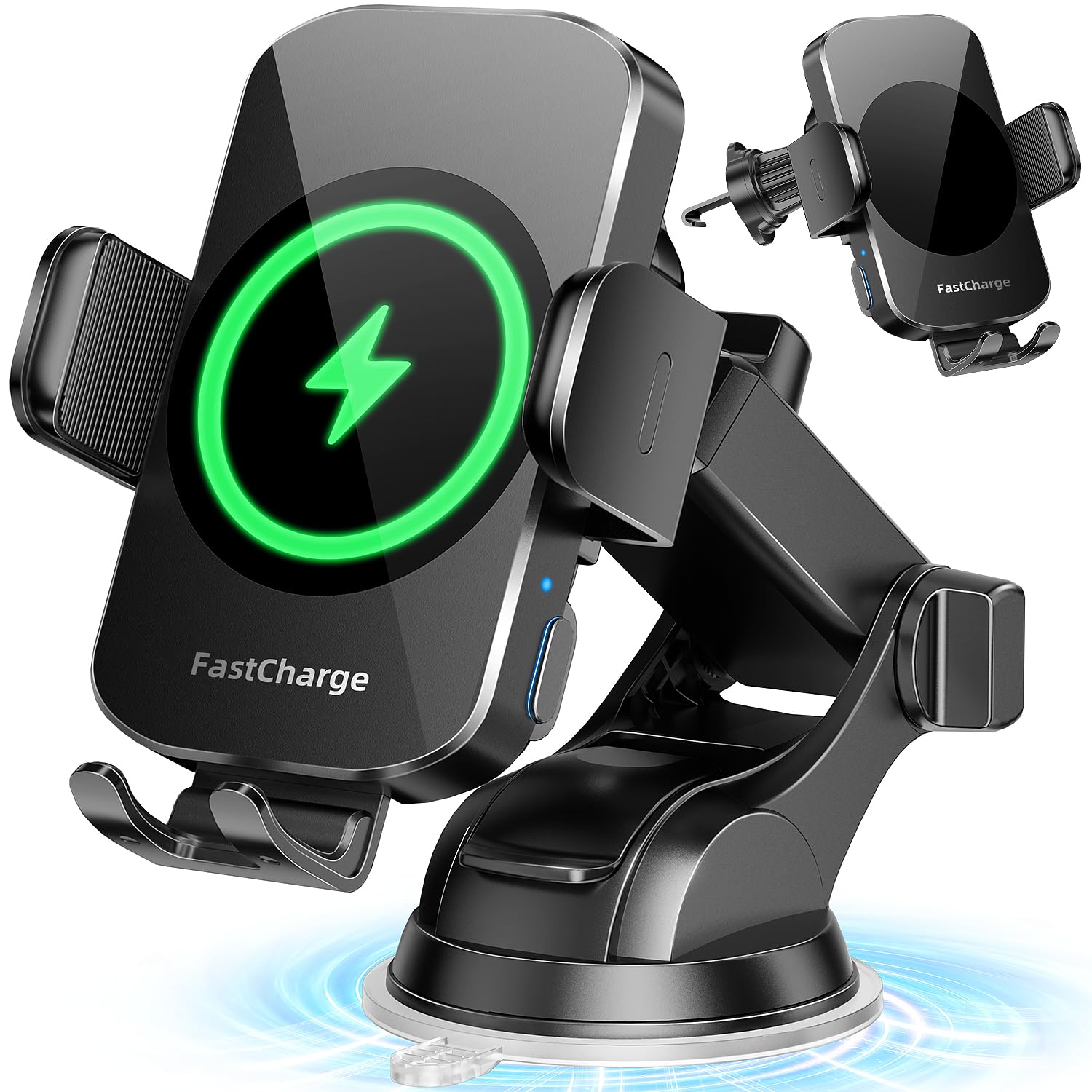 BothLin 3-in-1 Wireless Car Charger Mount, 15W Fast Charging Auto-Clamping Phone Holder for iPhone 17 16 15 14, Samsung Galaxy S24 S23, Dashboard, Vent & Windshield Car Mount