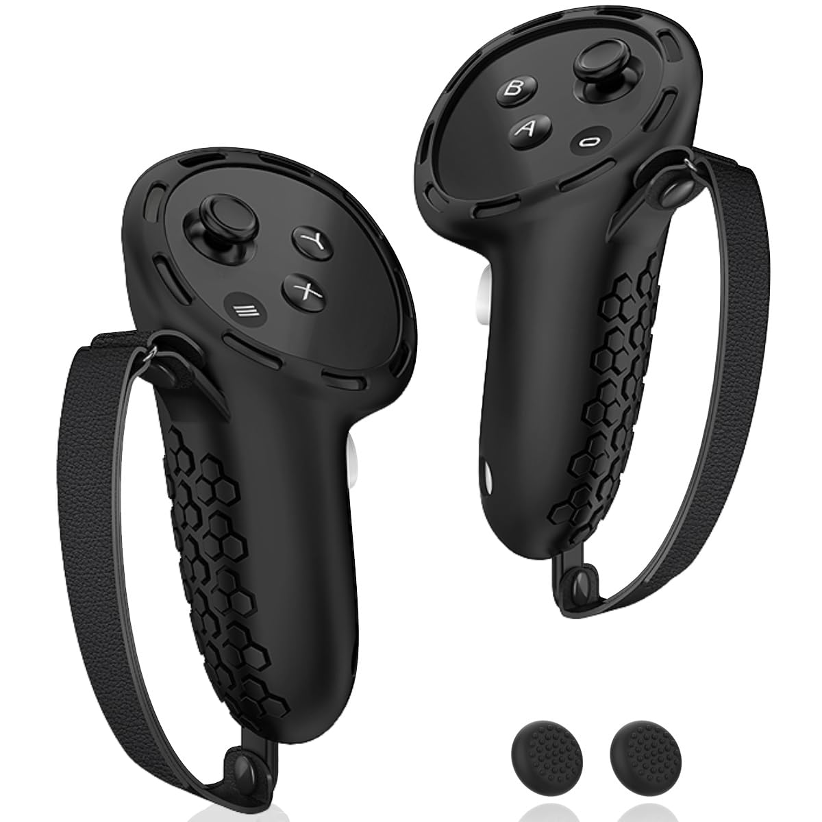 AMZDM Controller Grip for Meta Quest 3S Oculus Quest 3 VR Accessories Grips Cover for VR Touch Controllers Straps Silicone Covers Protector with Non-Slip Thumbstick Covers 1Pair Black