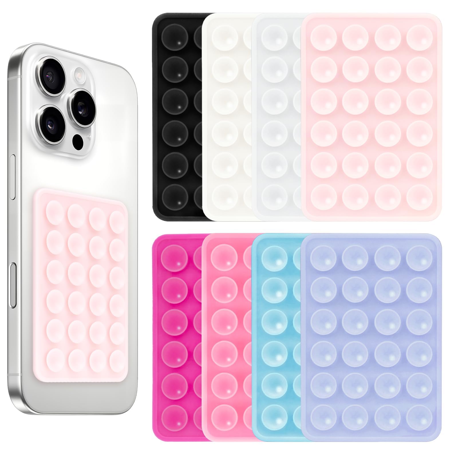 Giumel 8PCS Silicone Suction Phone Case Mount, Non Slip Suction Cup, Hands-Free Phone Accessories Holder for Selfies and Videos, Silicone Adhesive Stand Sticky for Cell Phone