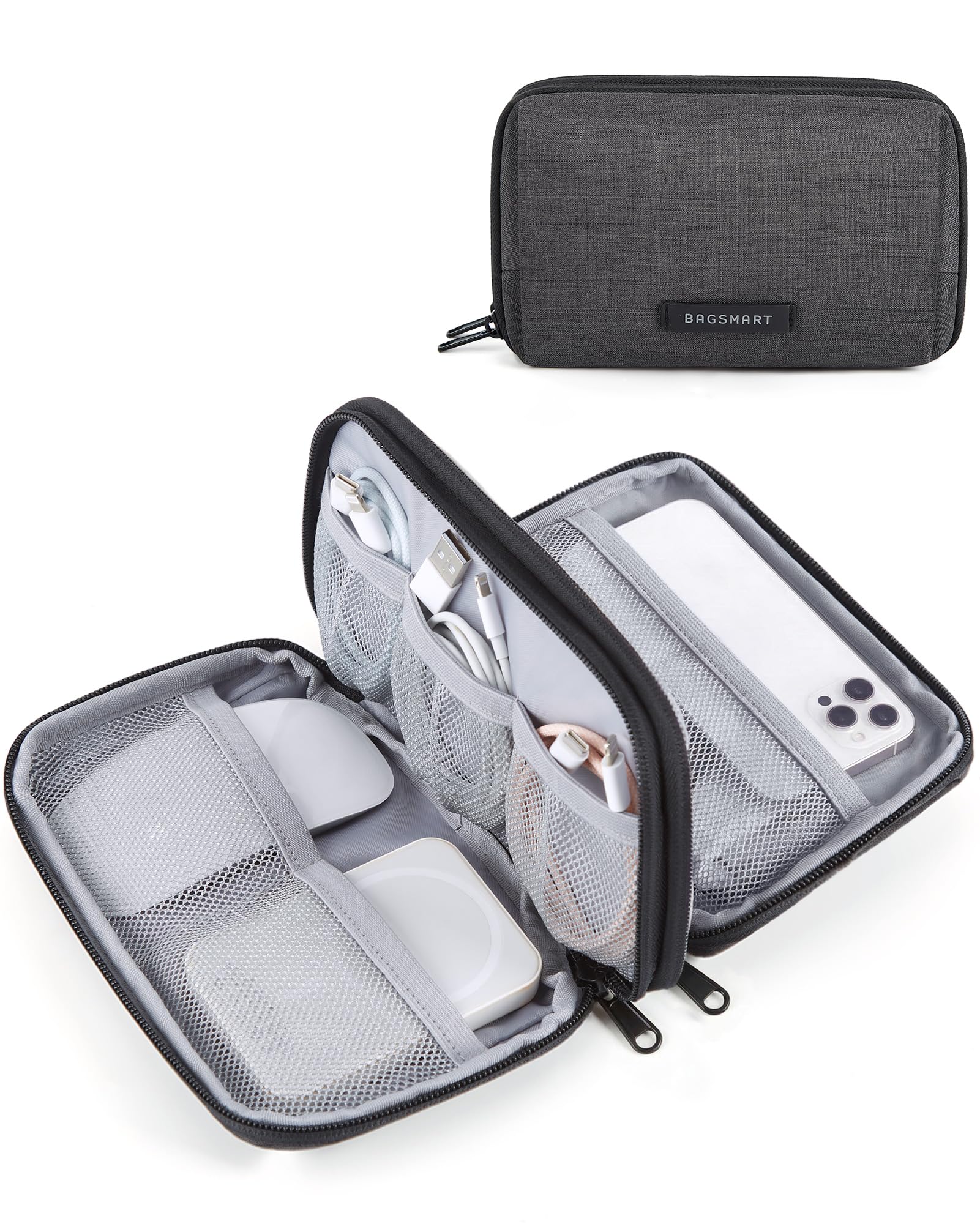 BAGSMART Electronics Travel Organizer for Cords, Zipper Pouch, Black