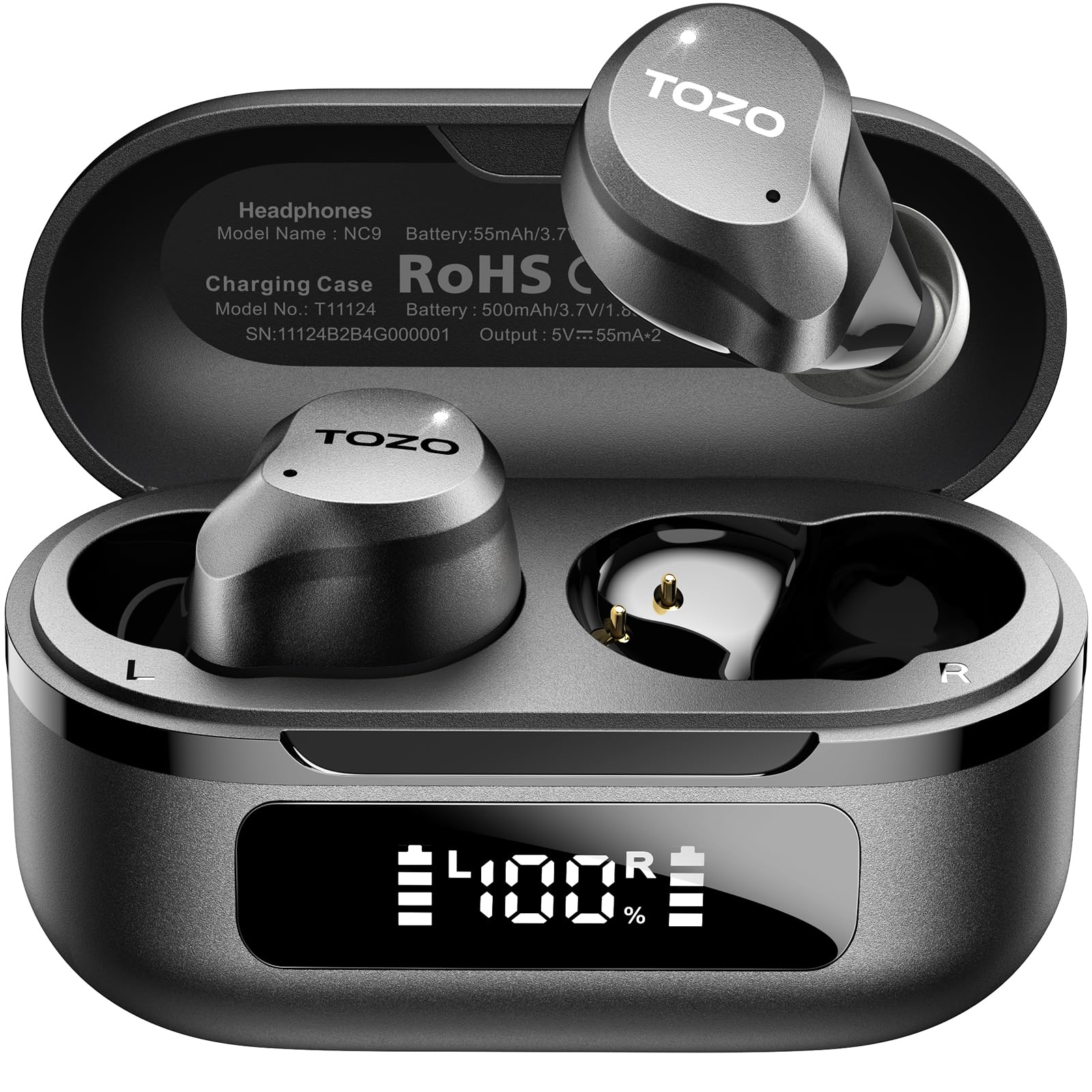 TOZO NC9 Hybrid Active Noise Cancelling Wireless Earbuds, 60H, LED Display