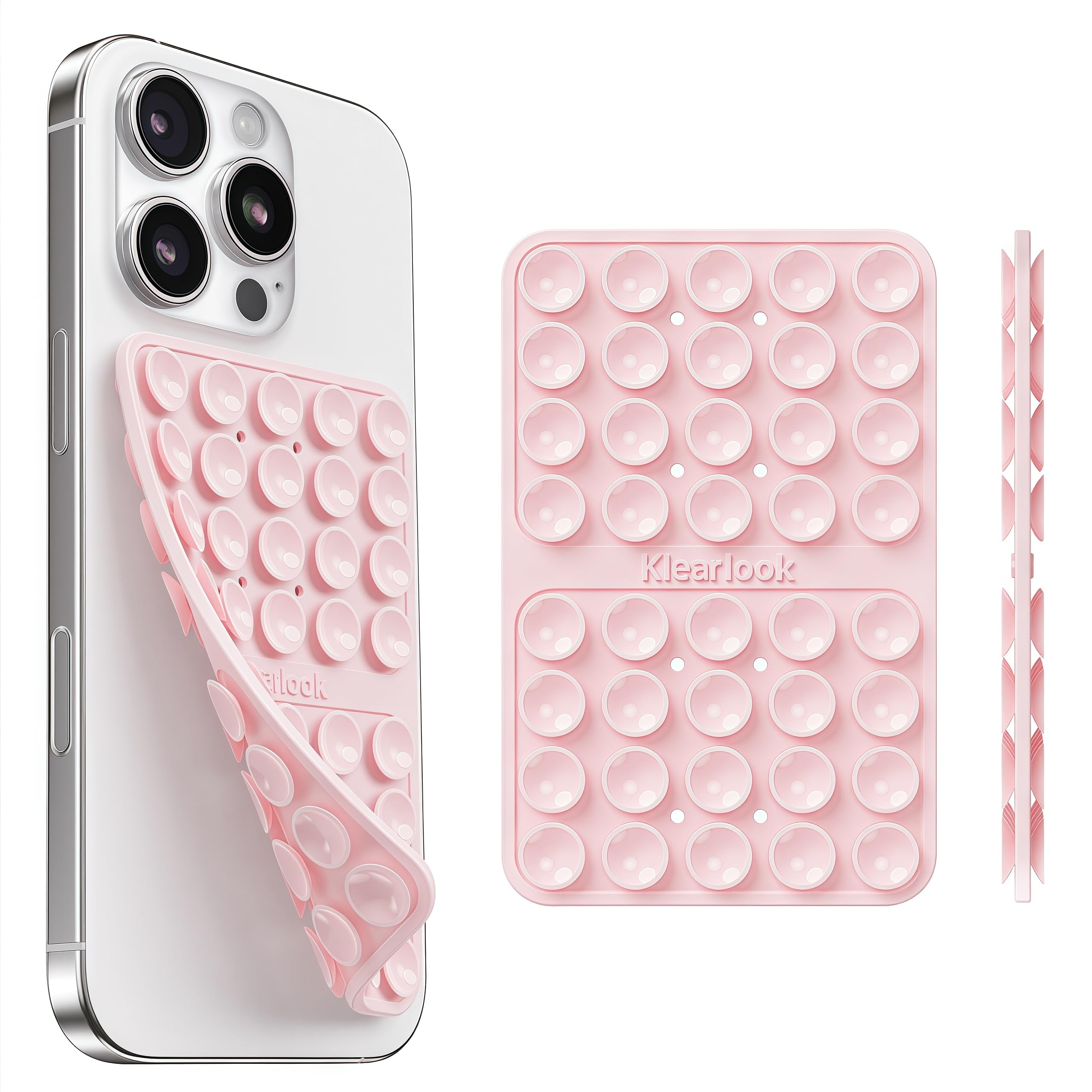 Klearlook Silicone Double Sided Suction Cup Phone Case Mount, Light Pink