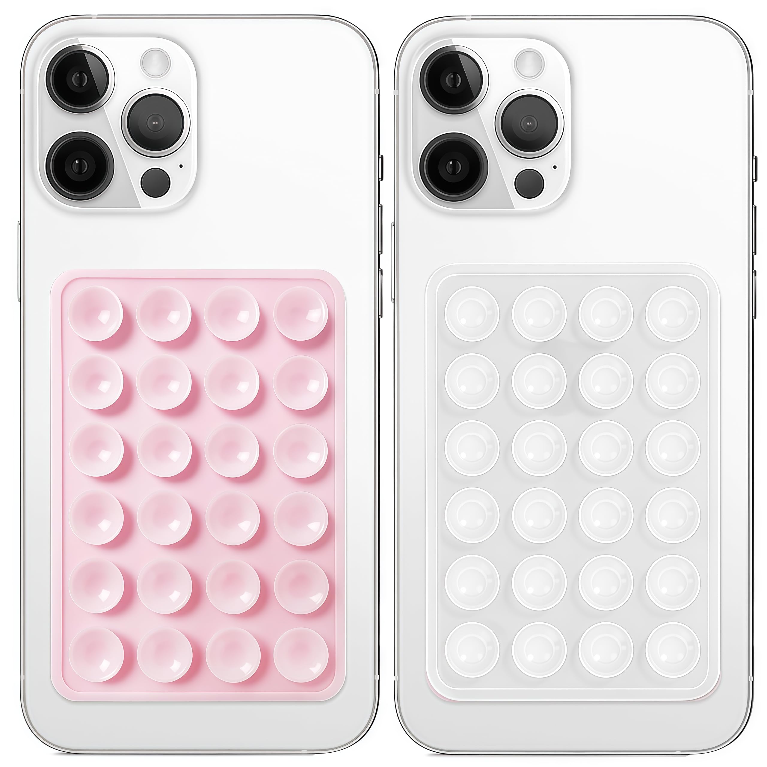 Anteel 2 Pack Silicone Suction Phone Case Mount, Non Slip Sticky Grip, Silicon Adhesive Suction Cup Mount, Strong Grip Holder for Selfies and Videos (LightPink&Translucent)