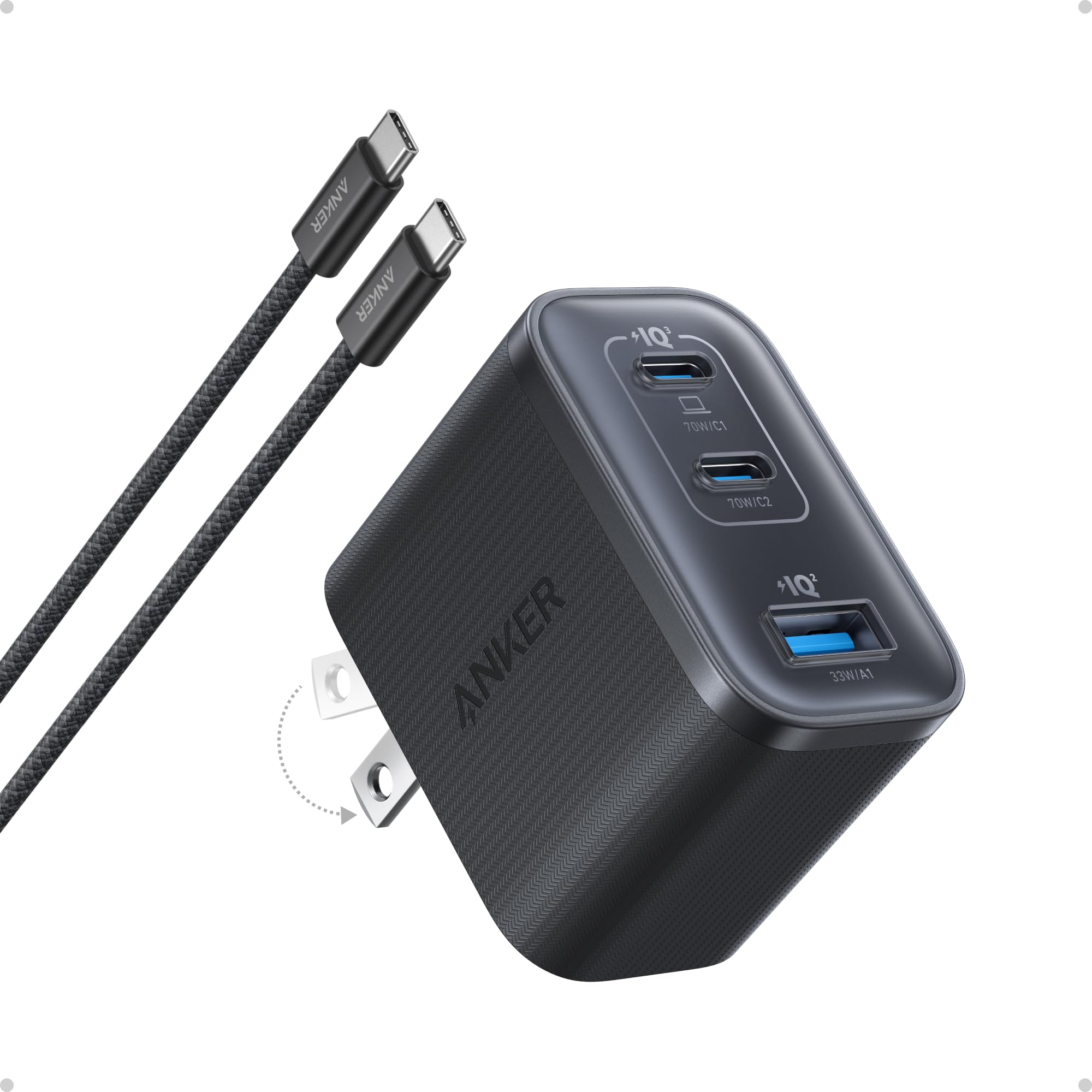 Anker Nano 70W Max 3-Port Fast Charger USB C, Type C Charger Fast Charging